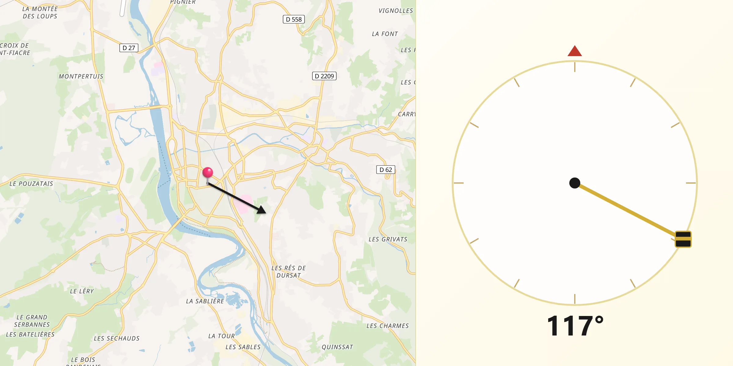 Direction vers la Qibla depuis Vichy