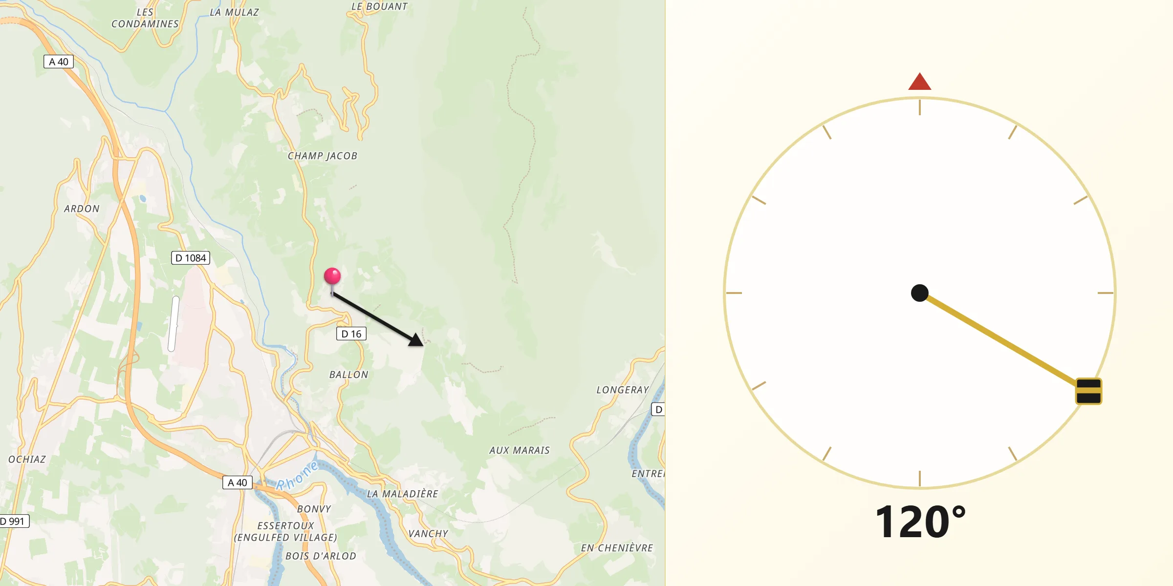 Direction vers la Qibla depuis Lancrans
