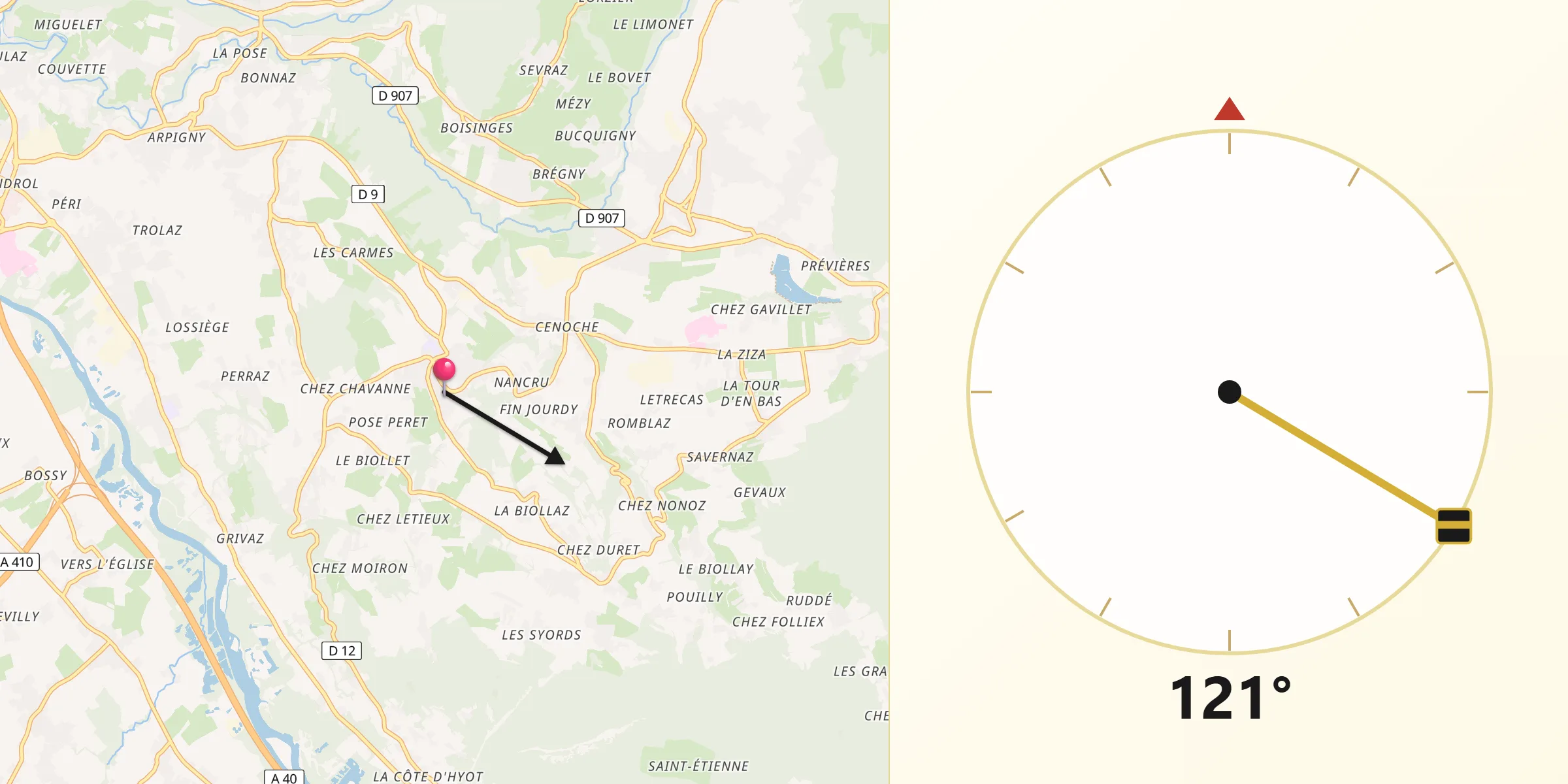 Direction vers la Qibla depuis Peillonnex