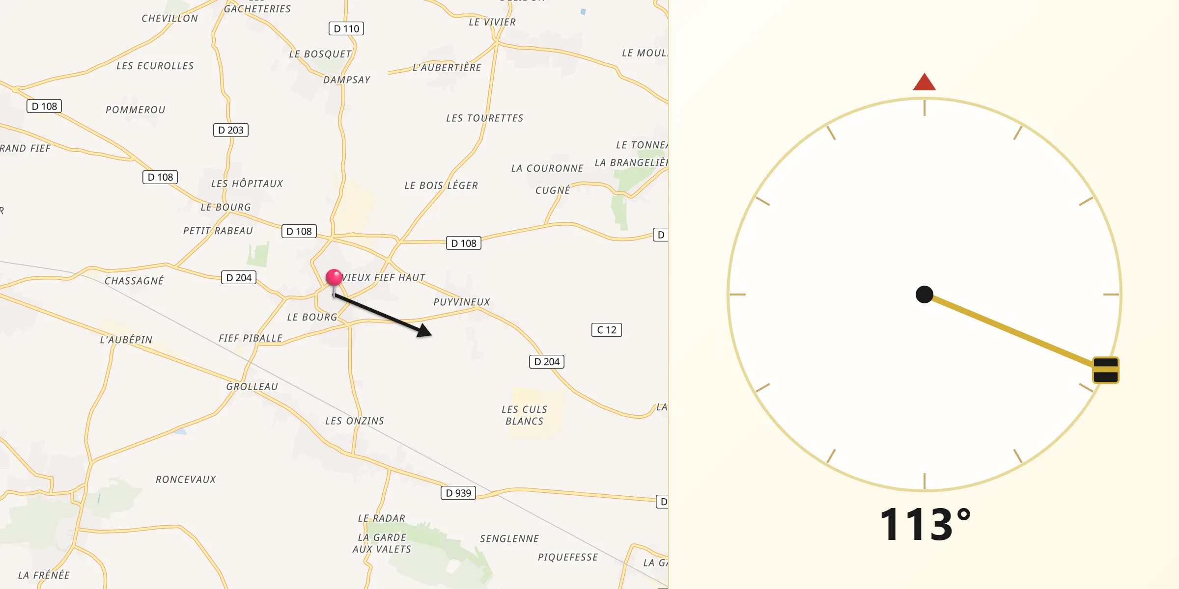 Direction vers la Qibla depuis La Jarrie