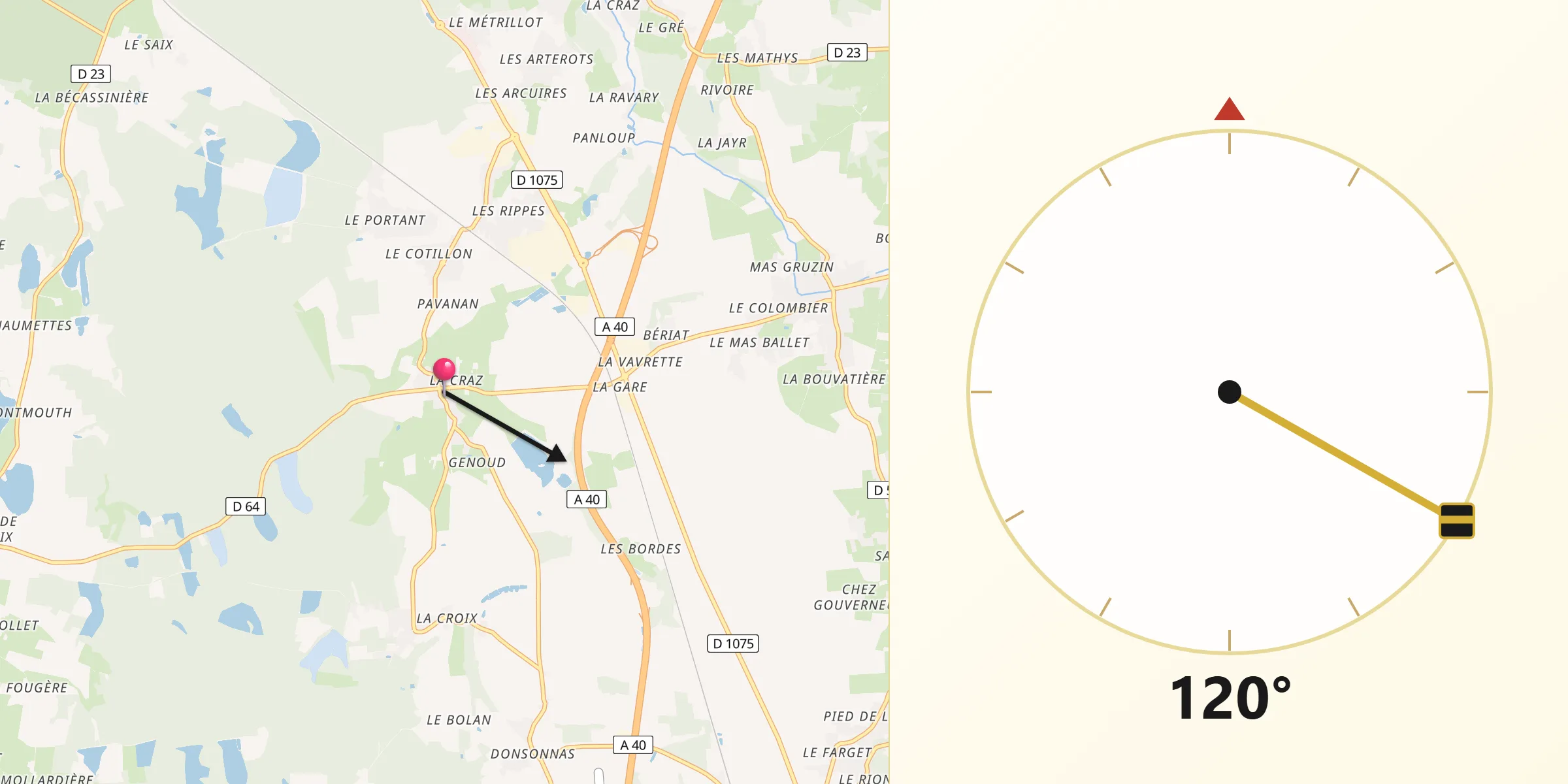Direction vers la Qibla depuis Certines