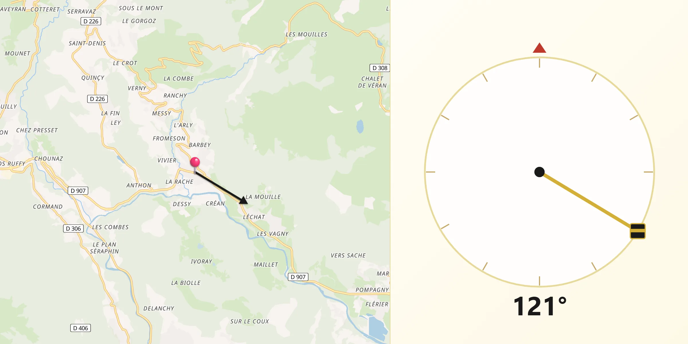 Direction vers la Qibla depuis Mieussy