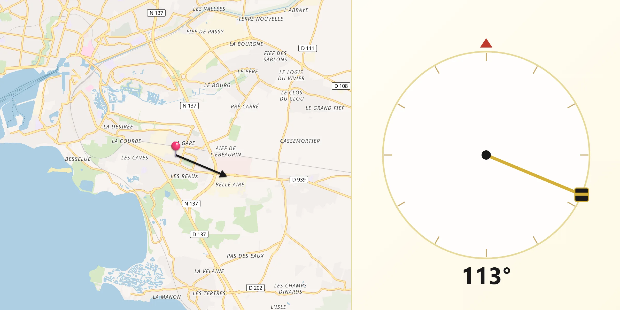 Direction vers la Qibla depuis Aytré