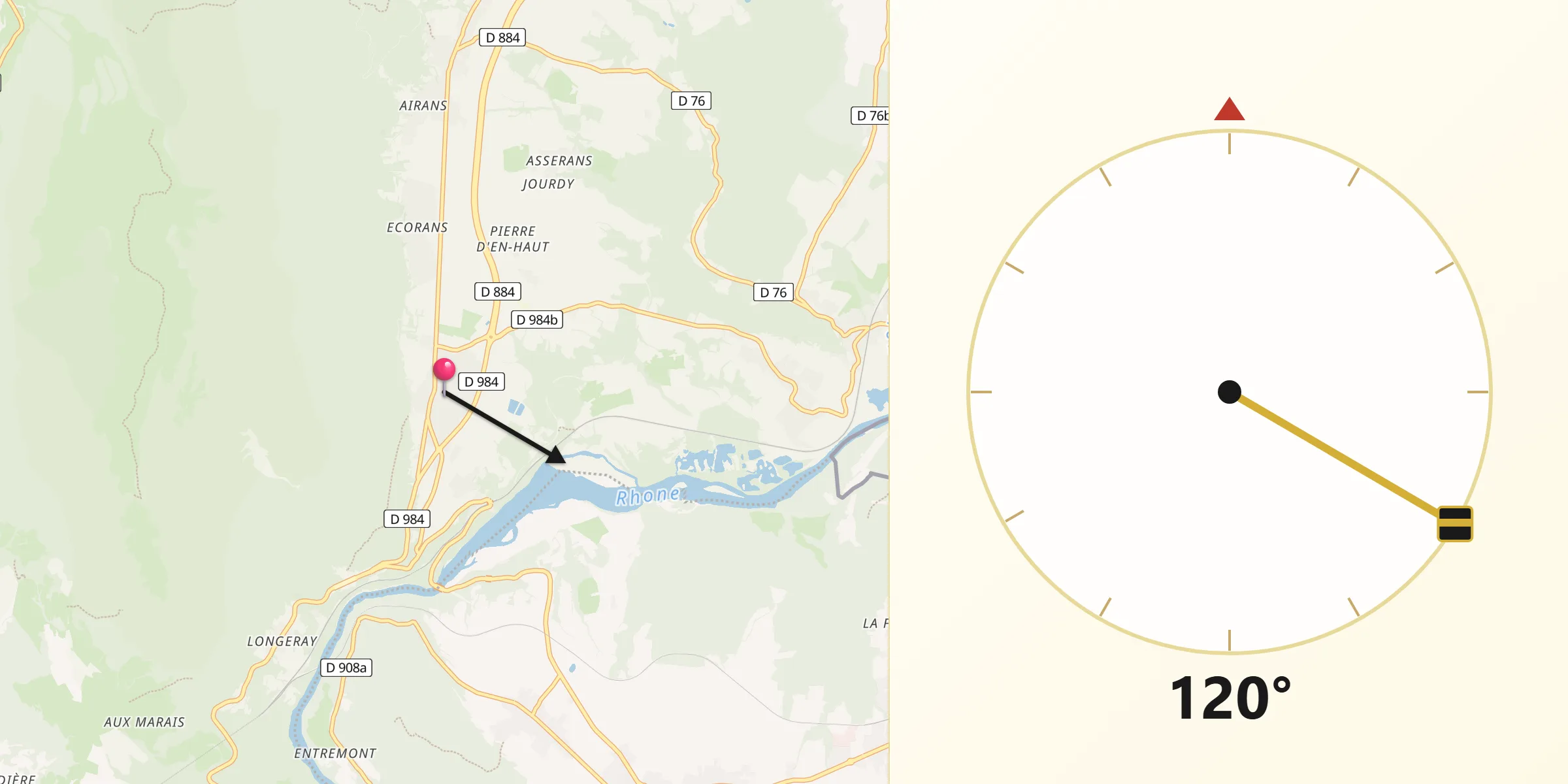 Direction vers la Qibla depuis Collonges