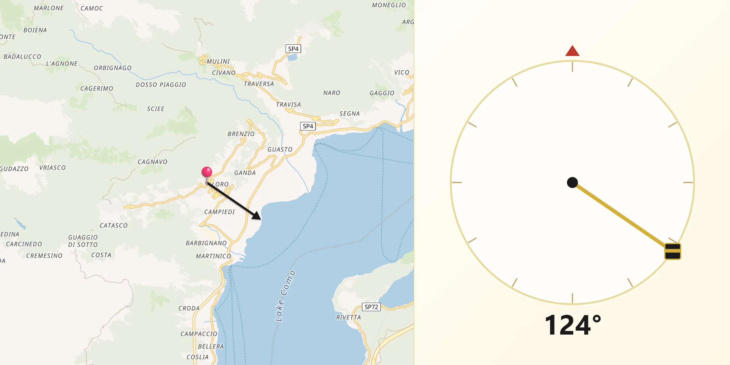 Direzione della Qibla da Stazzona