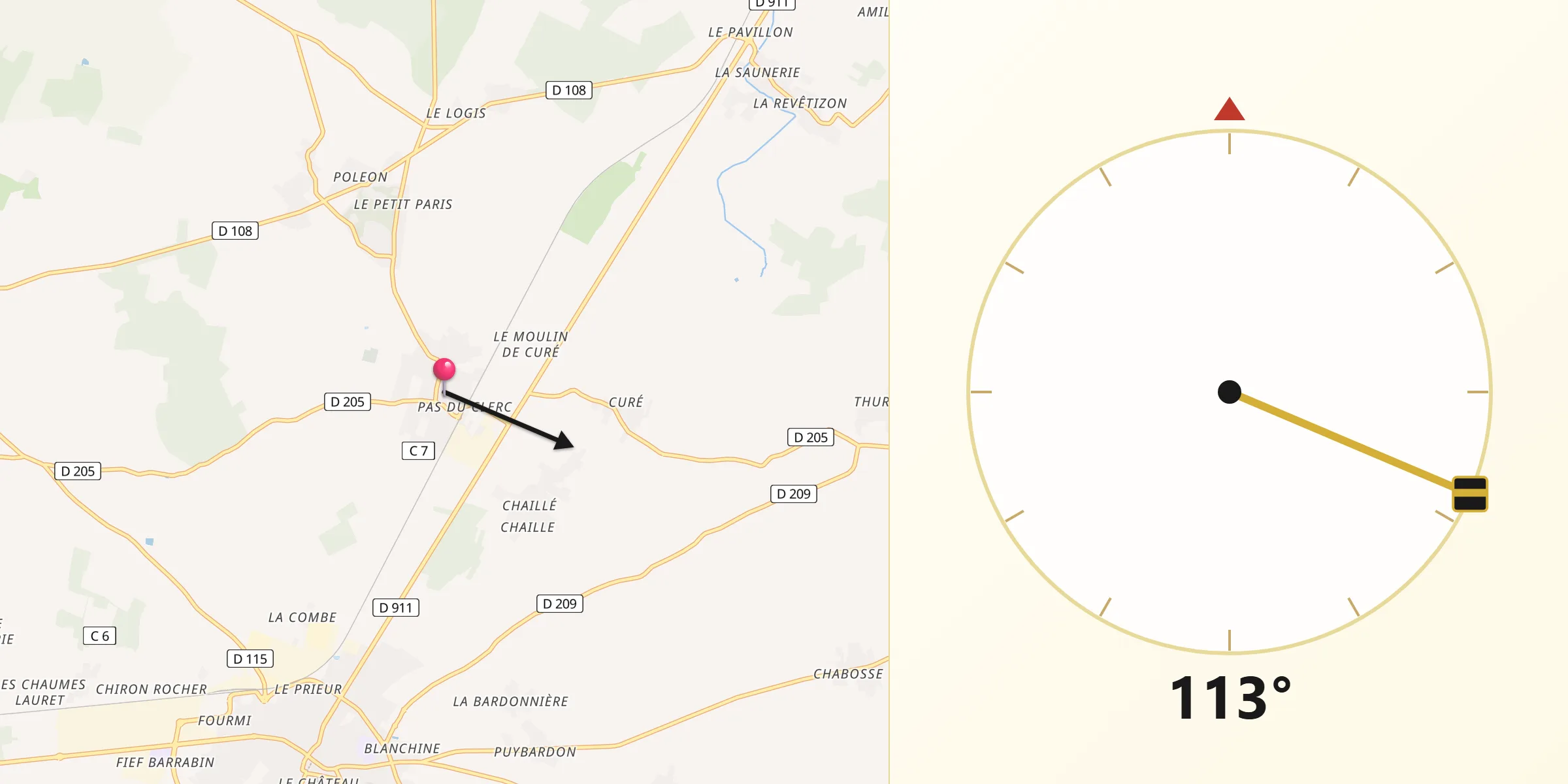 Direction vers la Qibla depuis Saint-Georges-du-Bois