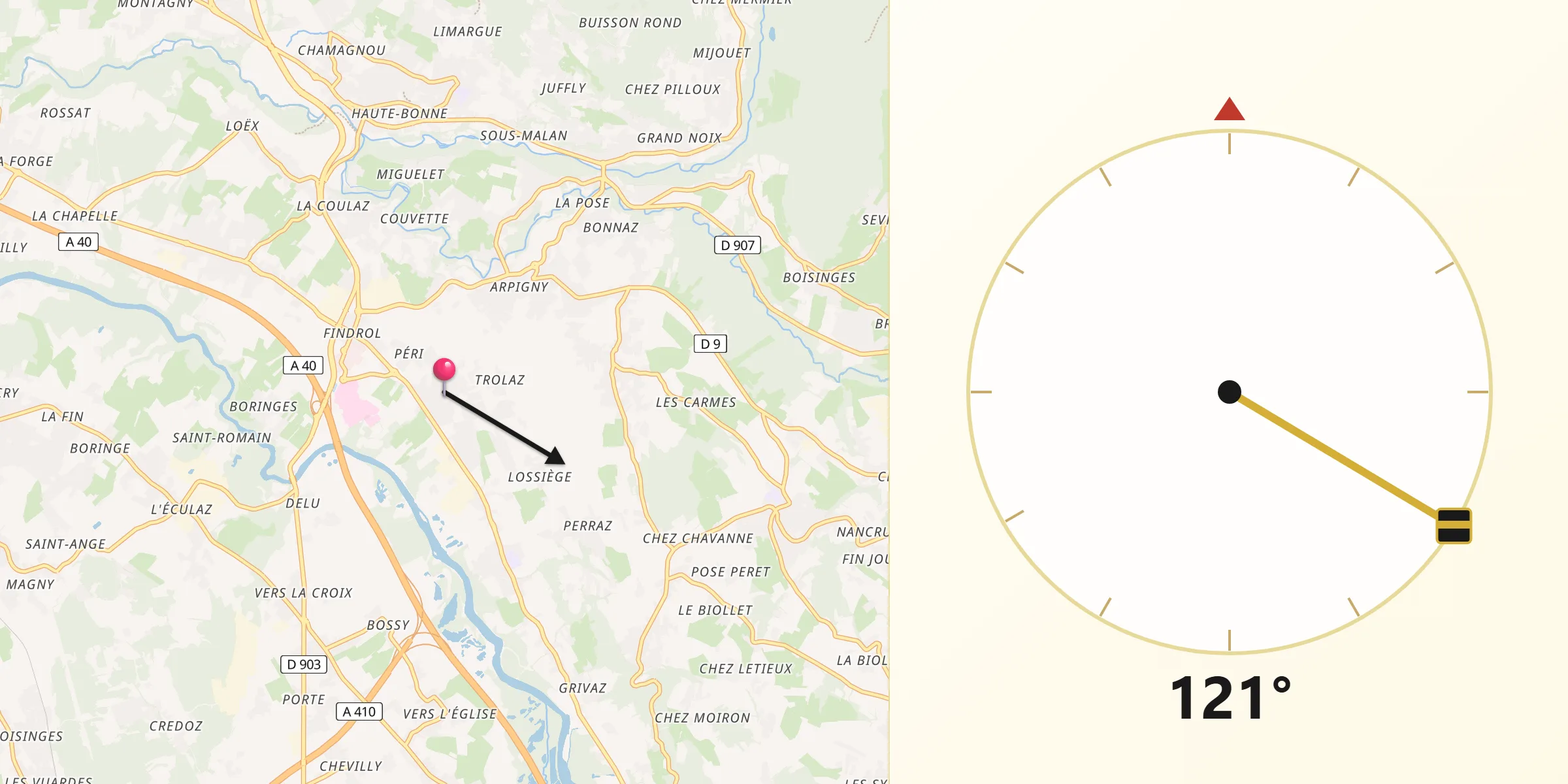 Direction vers la Qibla depuis Contamine-sur-Arve