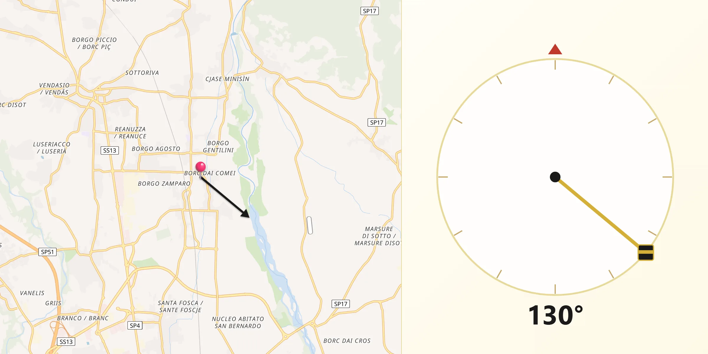 Direzione della Qibla da Reana del Rojale