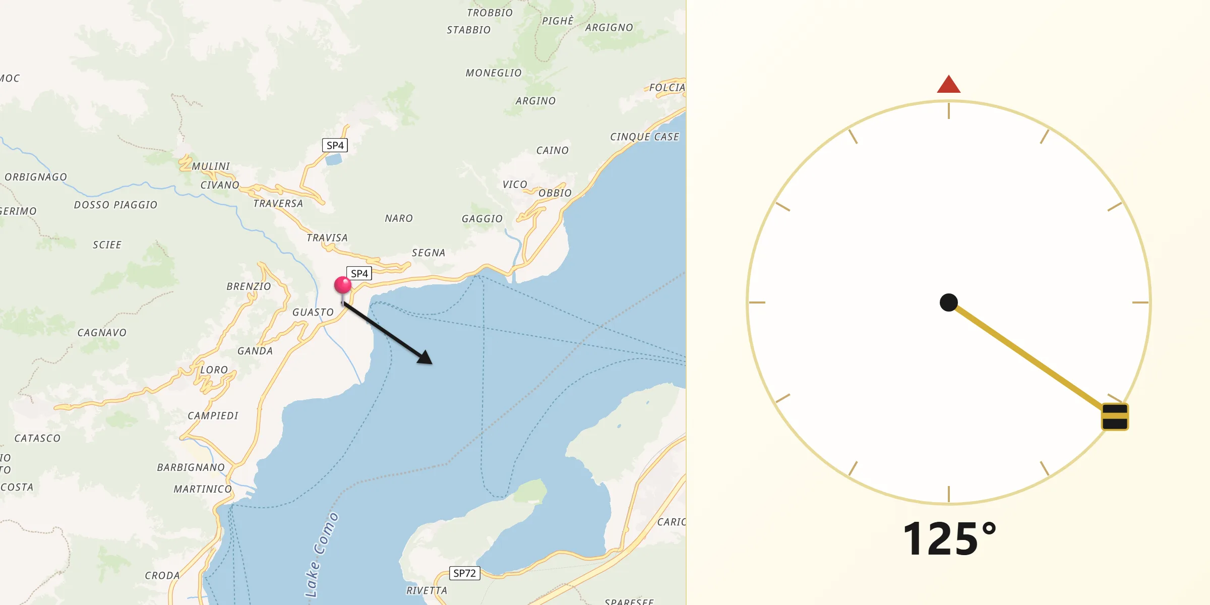 Direzione della Qibla da Gravedona-San Gregorio