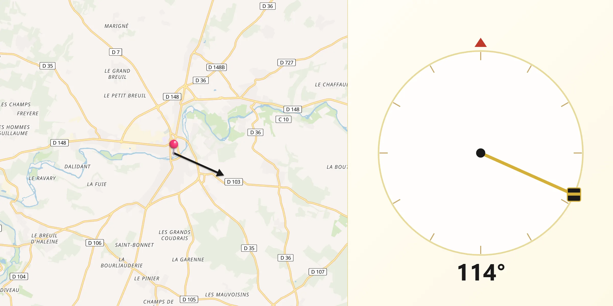 Direction vers la Qibla depuis Civray