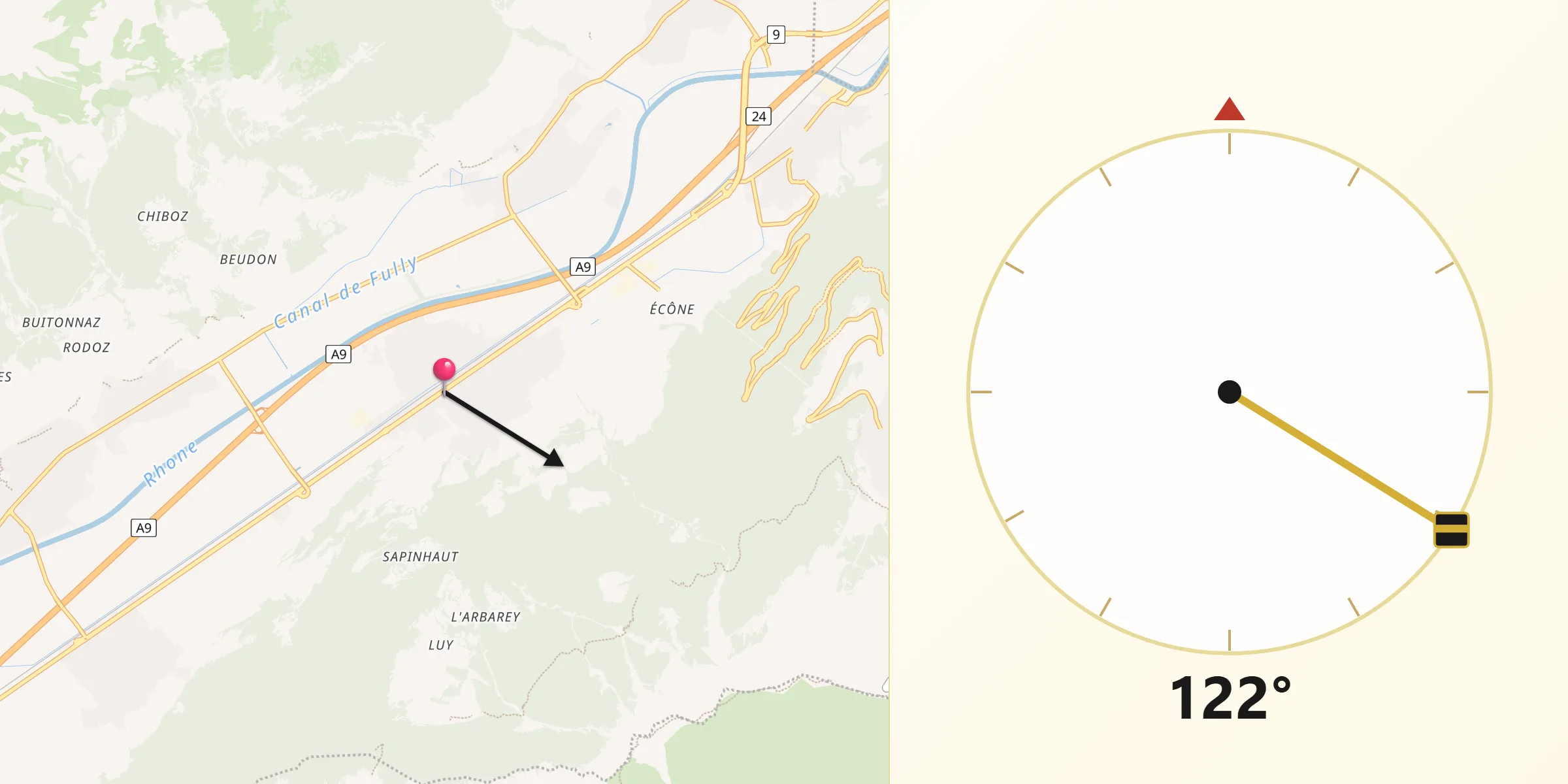 Direction vers la Qibla depuis Saxon