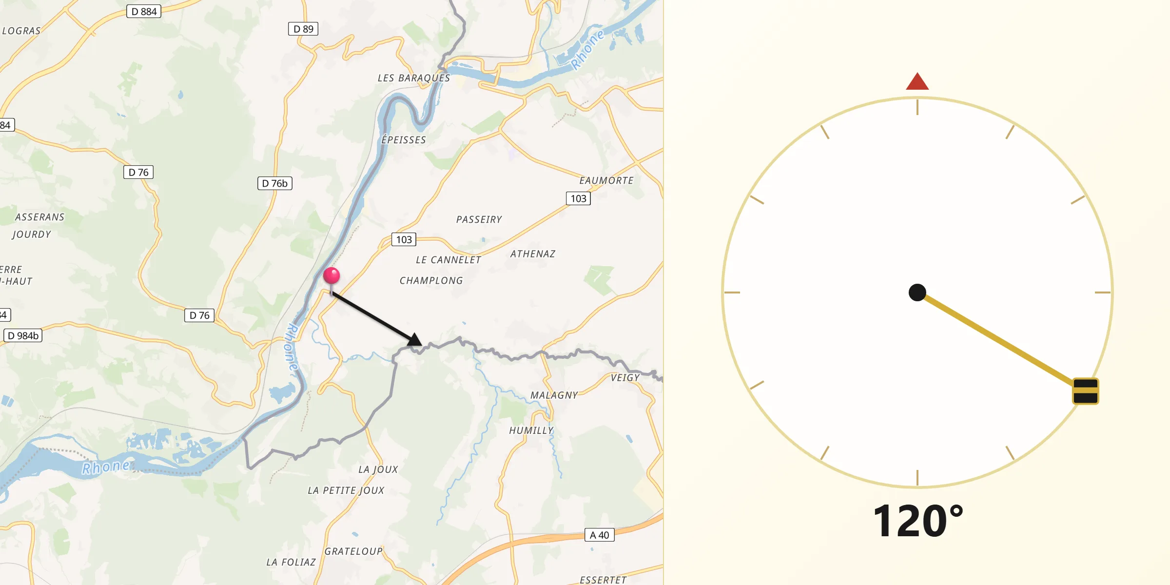 Direction vers la Qibla depuis Chancy