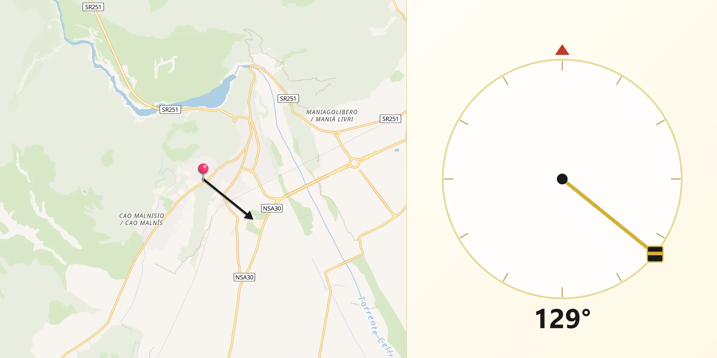 Direzione della Qibla da Montereale Valcellina