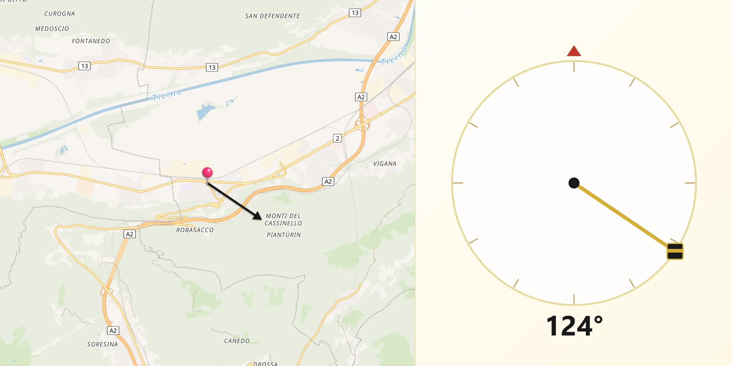 Direzione della Qibla da Cadenazzo