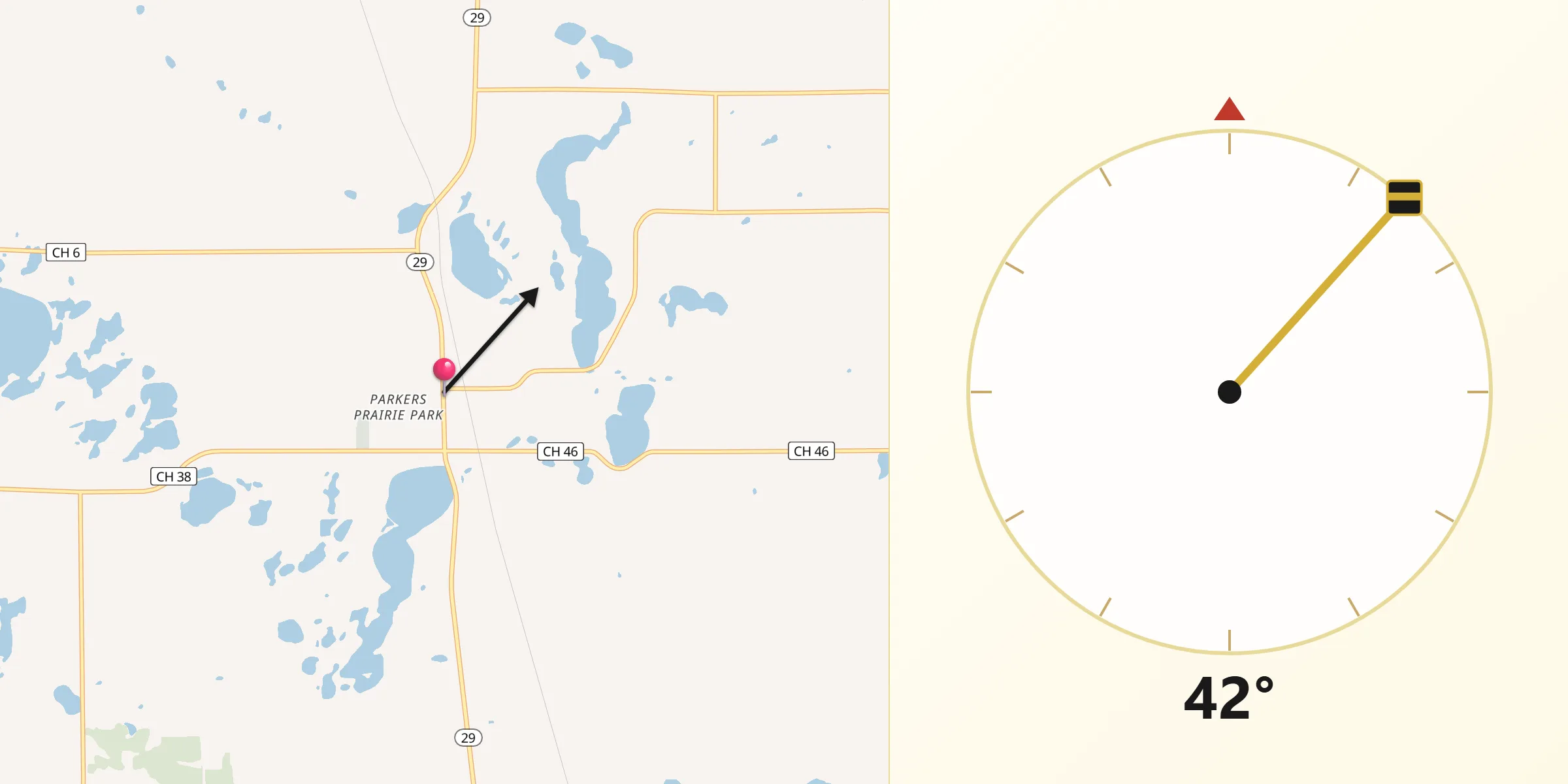 Qibla Direction from Parkers Prairie