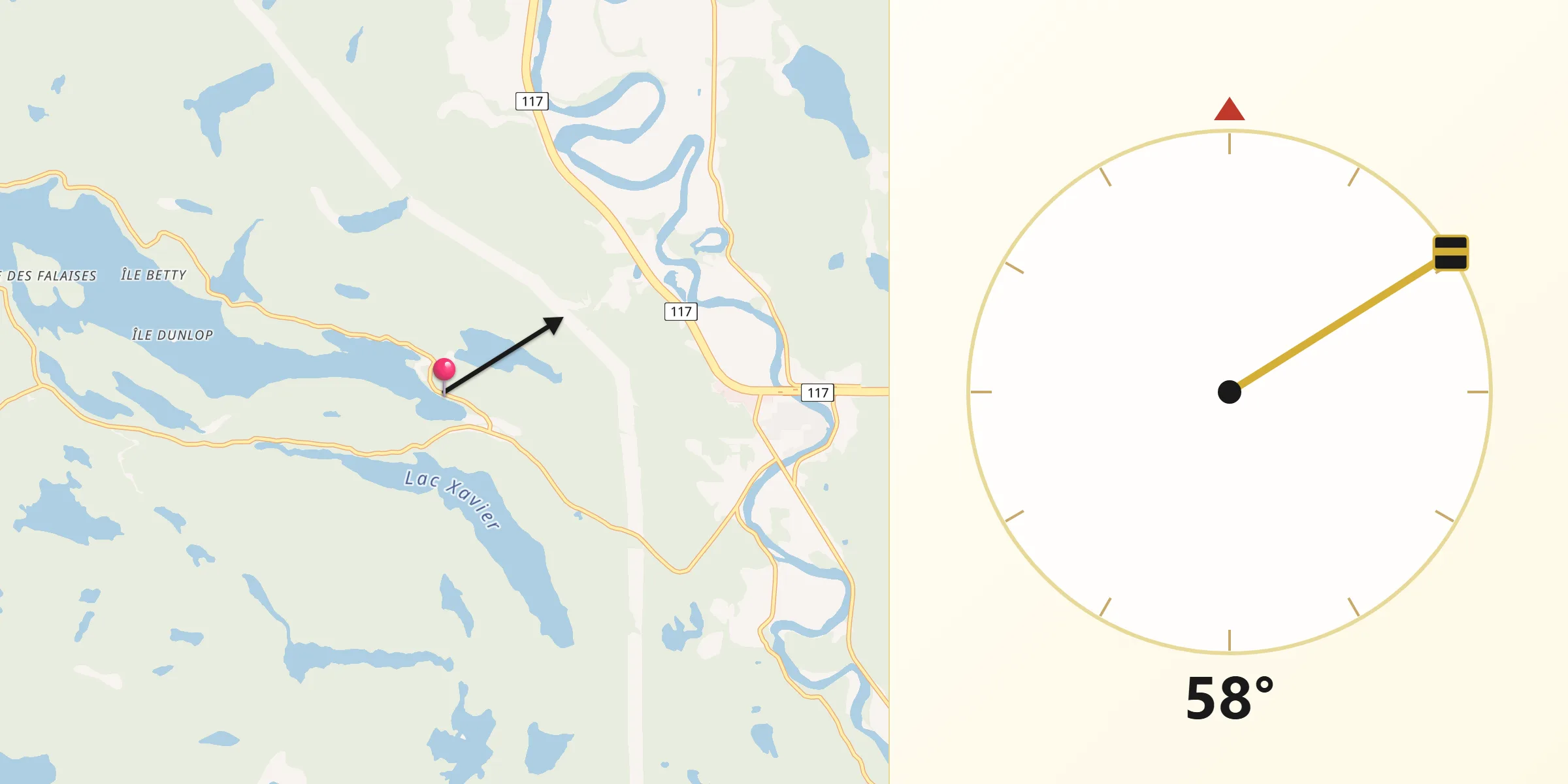 Qibla Direction from Lac-Simon