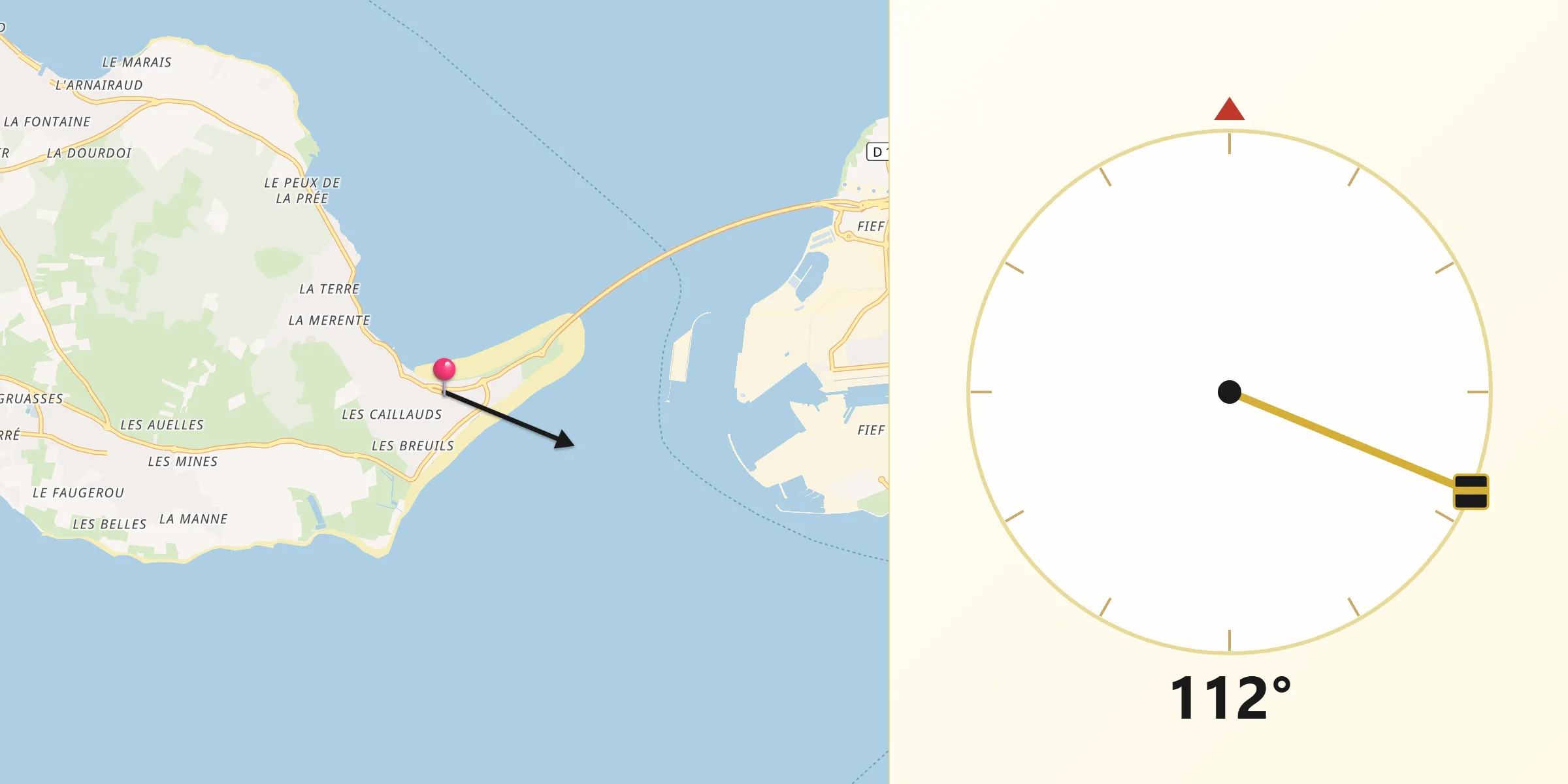 Direction vers la Qibla depuis Rivedoux-Plage