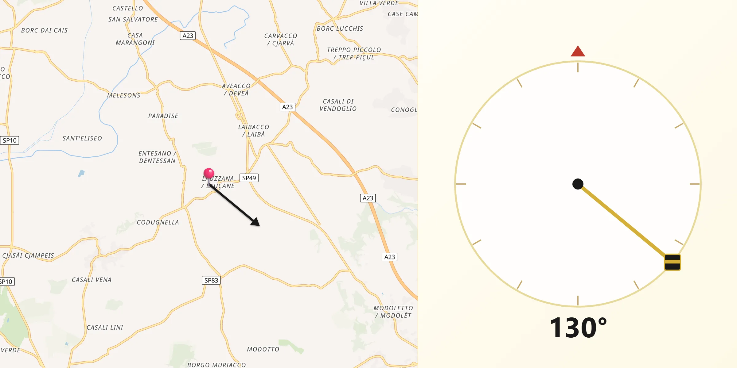 Direzione della Qibla da Colloredo di Monte Albano-Lauzzana