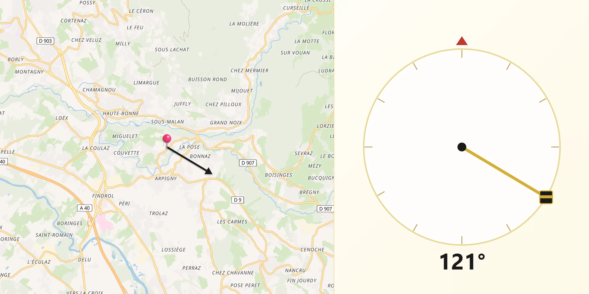 Direction vers la Qibla depuis Fillinges