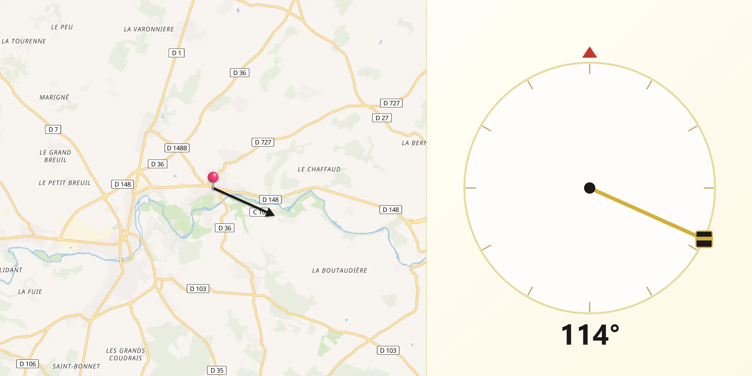 Direction vers la Qibla depuis Savigné