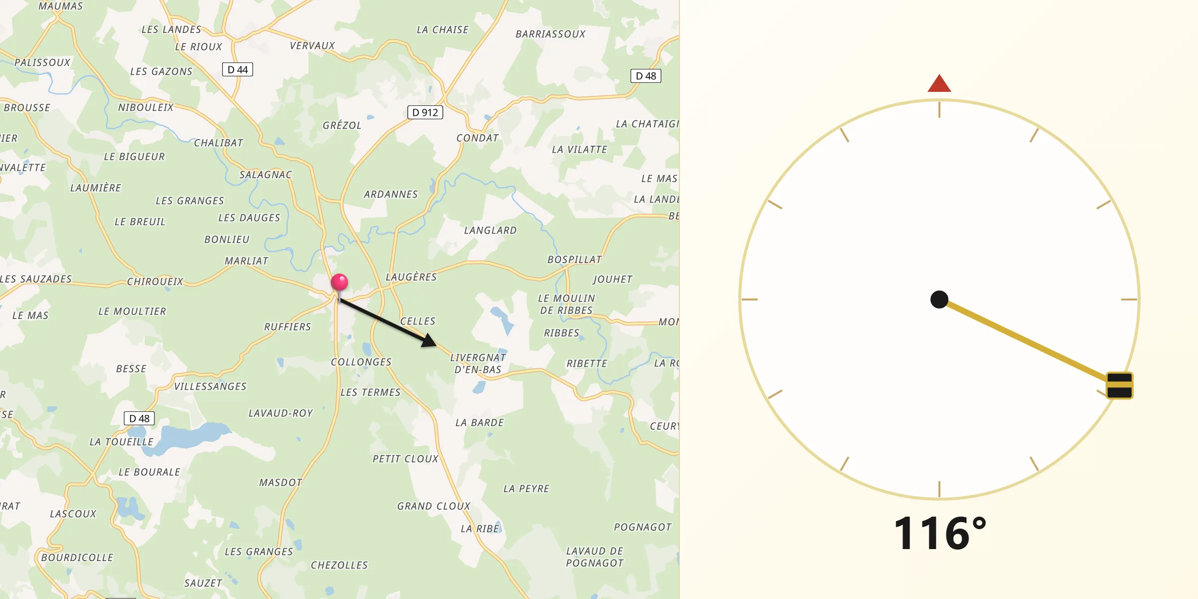 Direction vers la Qibla depuis Le Grand-Bourg