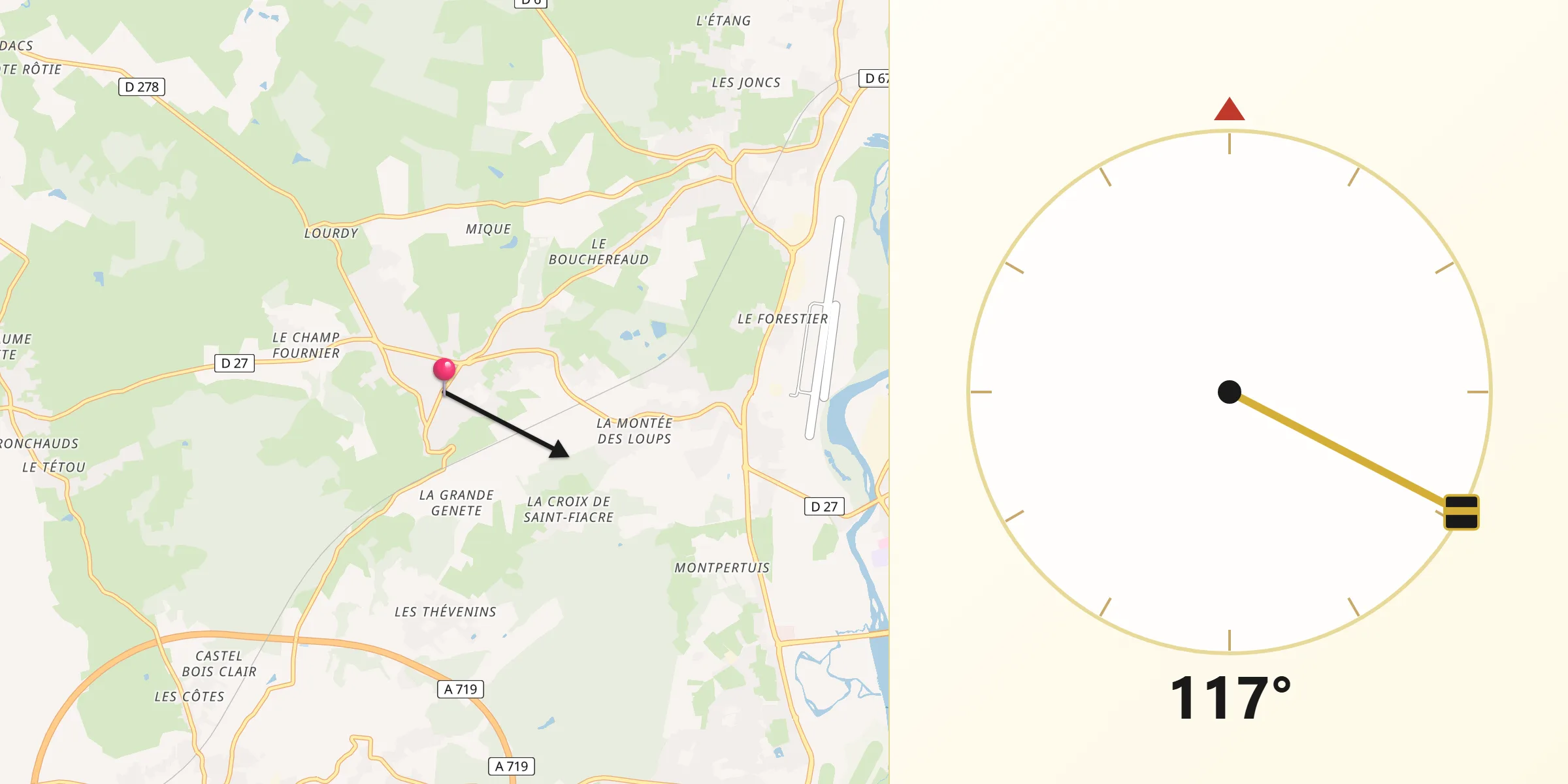 Direction vers la Qibla depuis Vendat