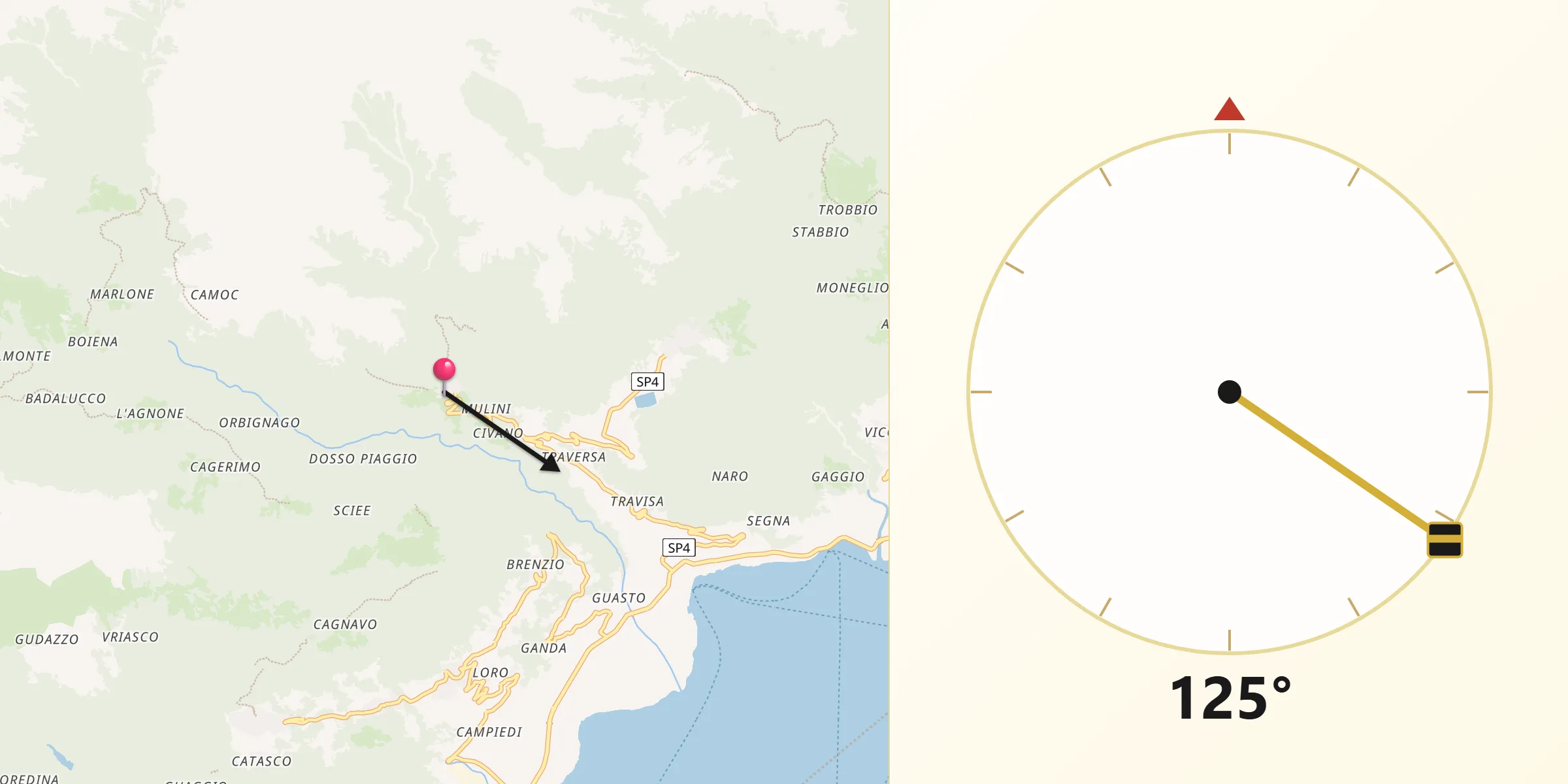 Direzione della Qibla da Dosso del Liro