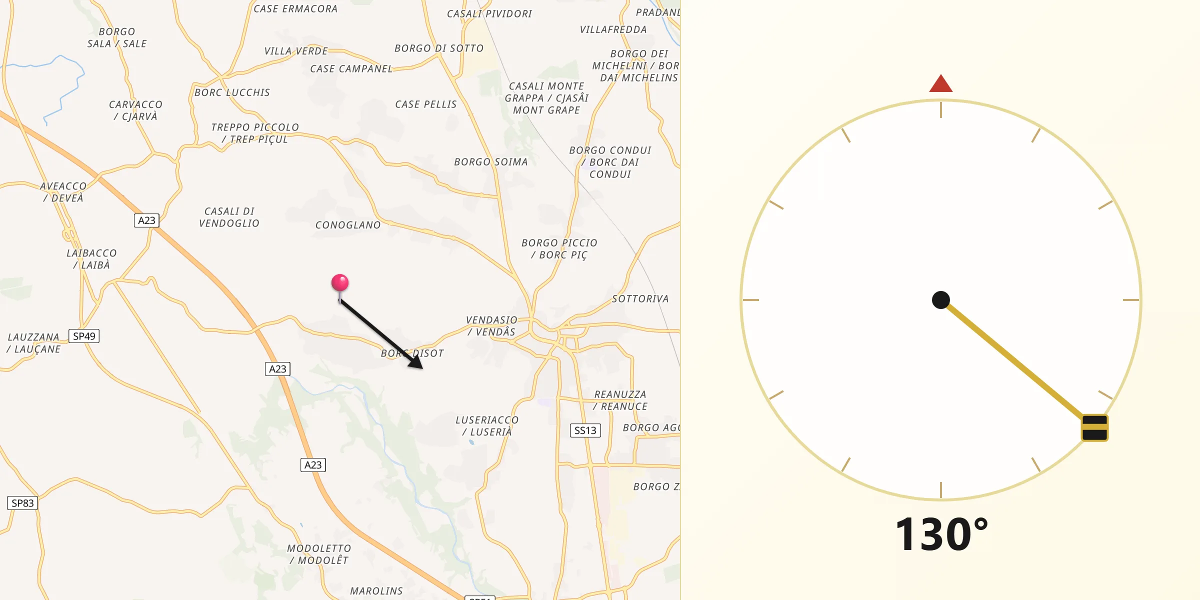 Direzione della Qibla da Provincia di Udine