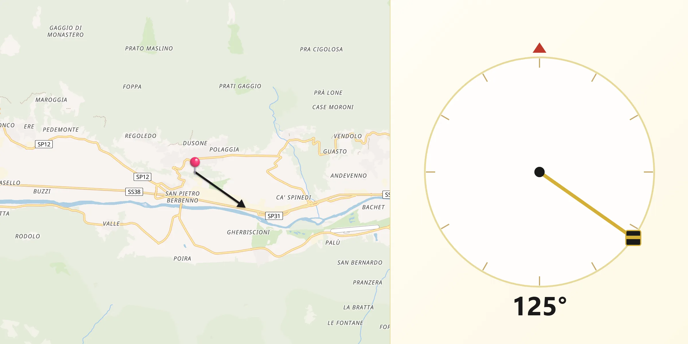 Direzione della Qibla da Berbenno di Valtellina