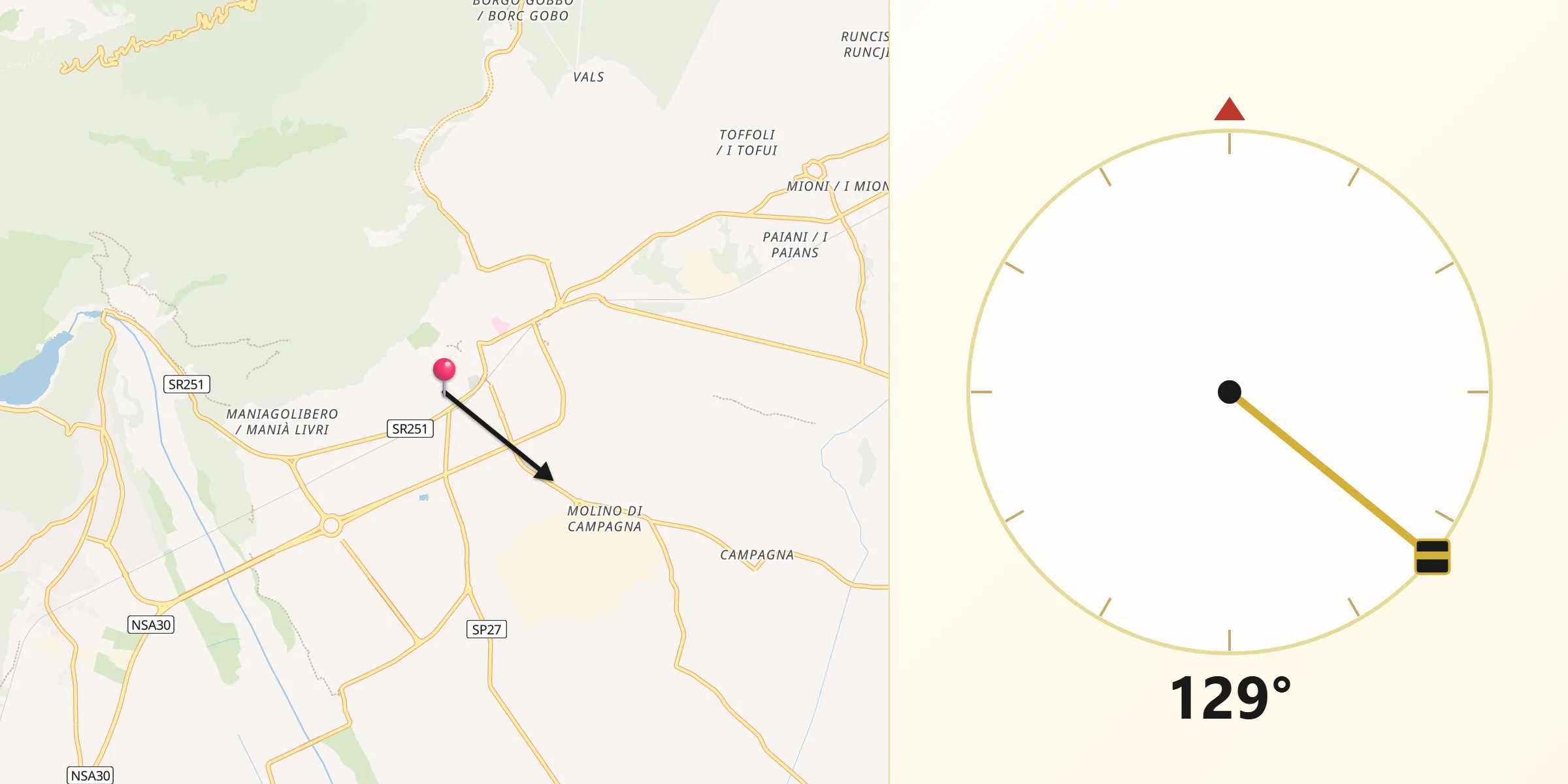 Direzione della Qibla da Maniago