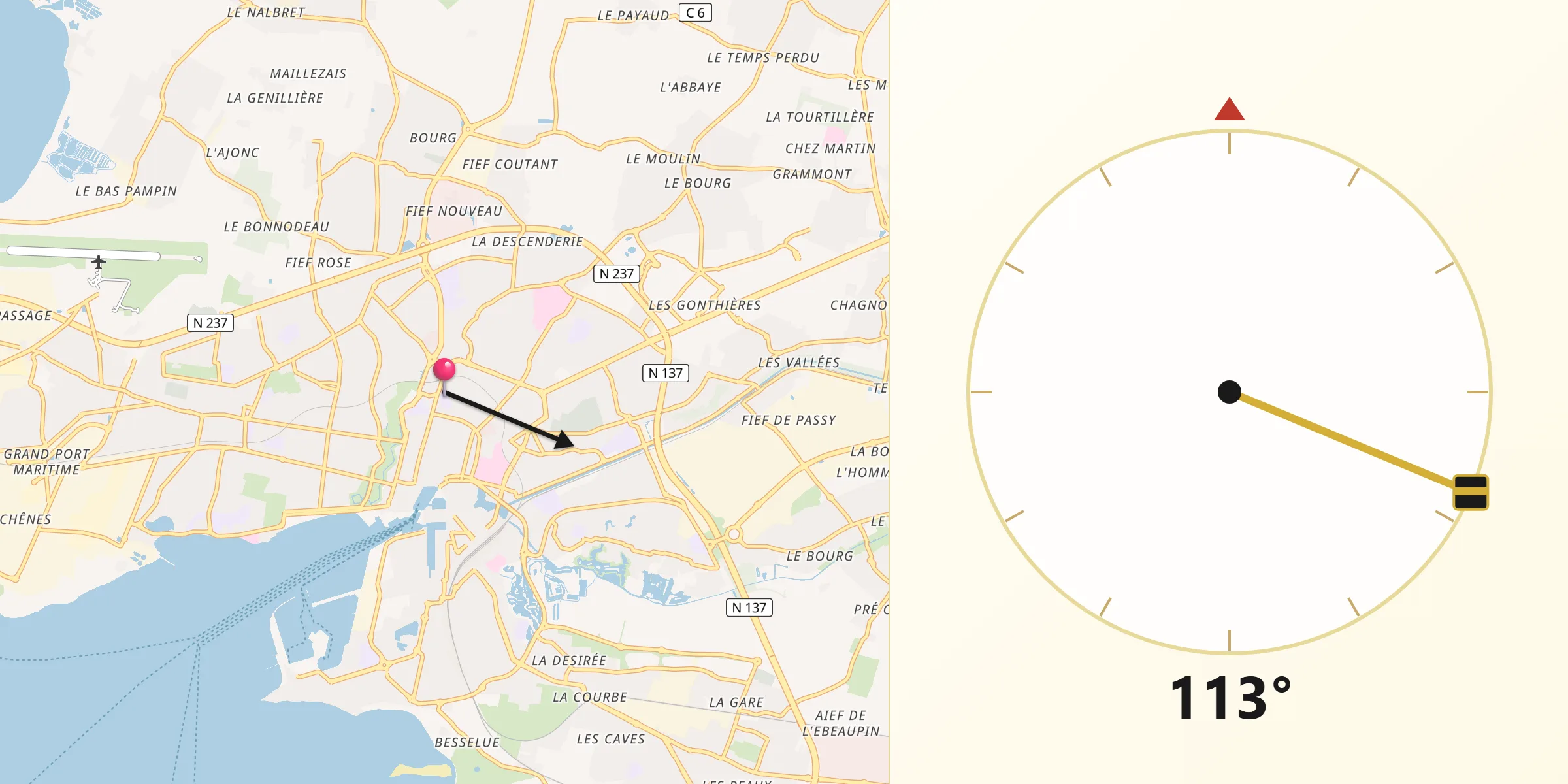 Direction vers la Qibla depuis La Rochelle