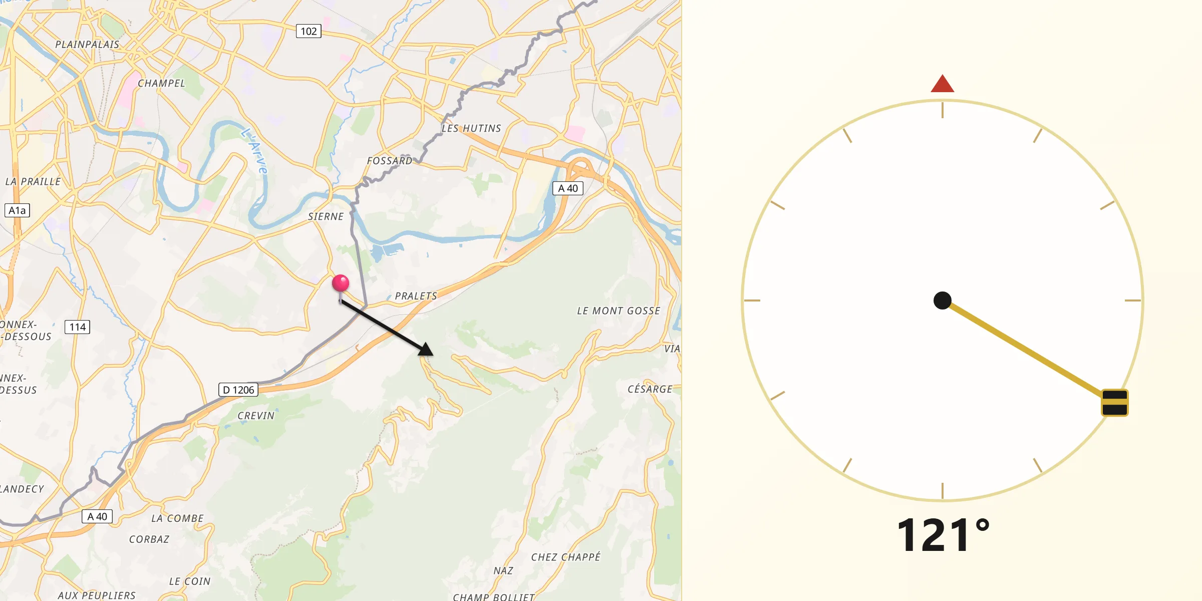 Direction vers la Qibla depuis Veyrier
