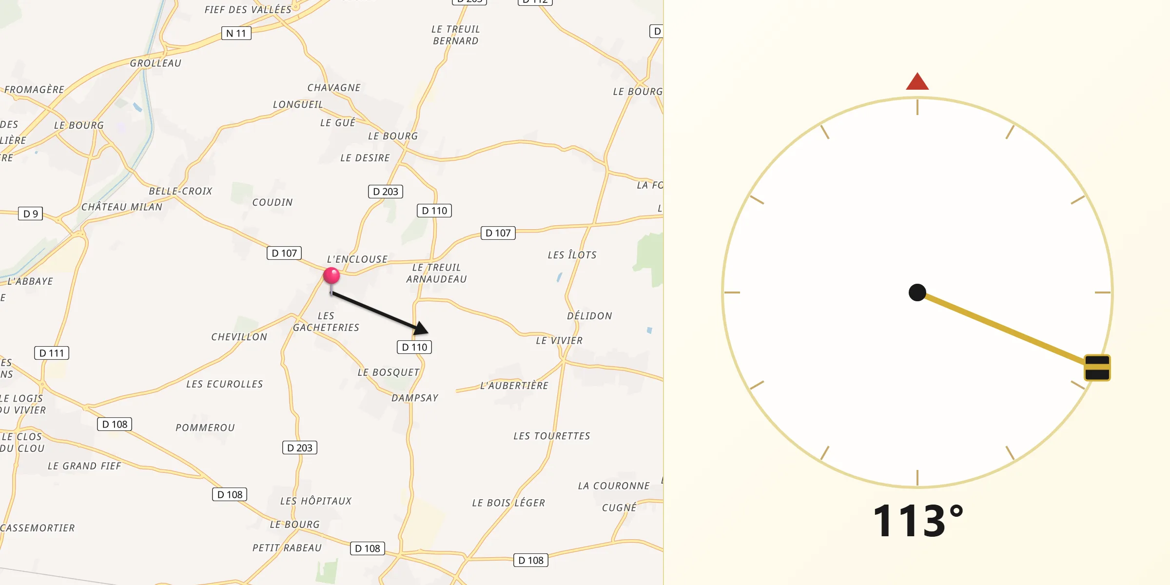 Direction vers la Qibla depuis Bourgneuf