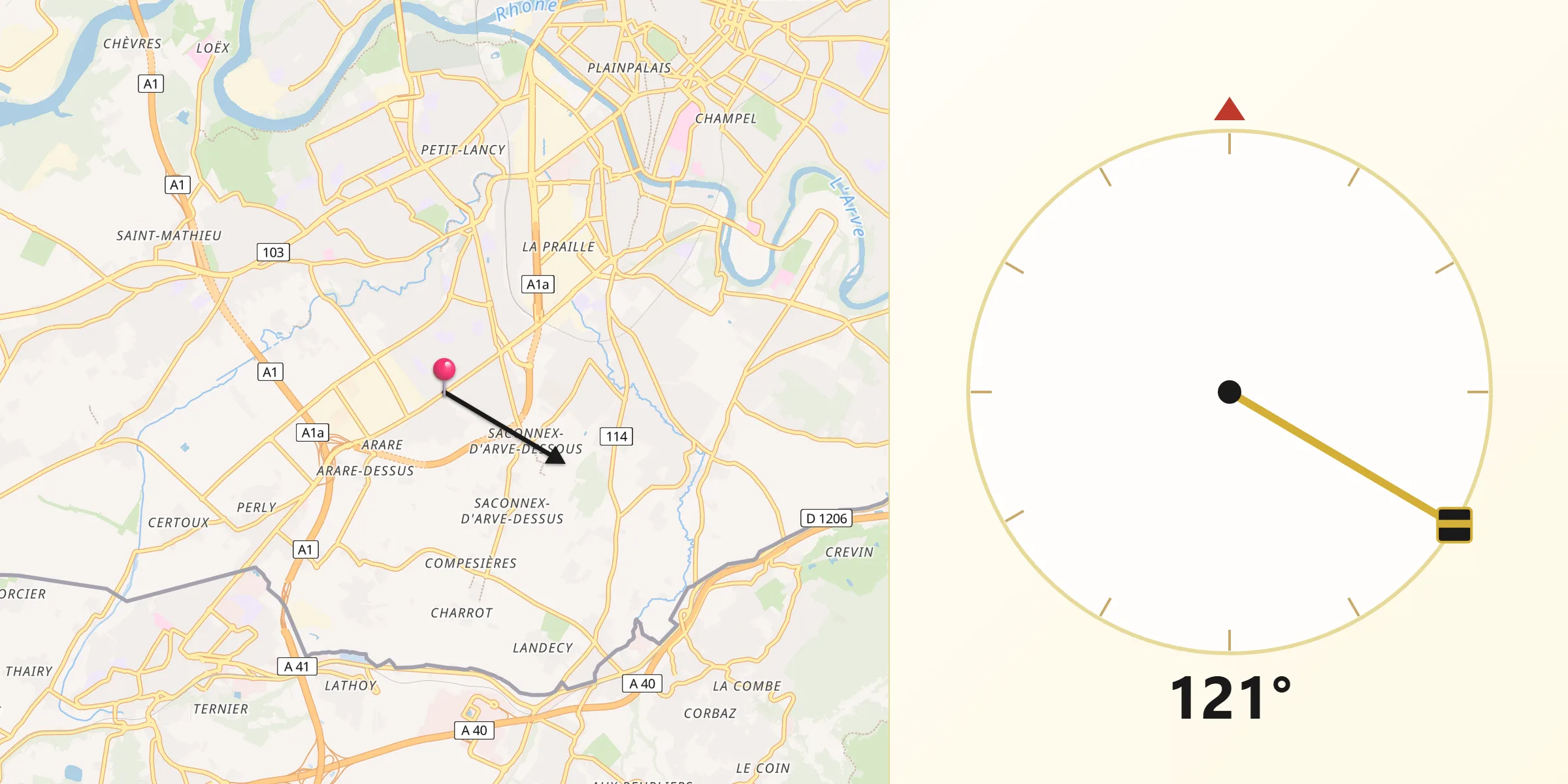 Direction vers la Qibla depuis Plan-les-Ouates