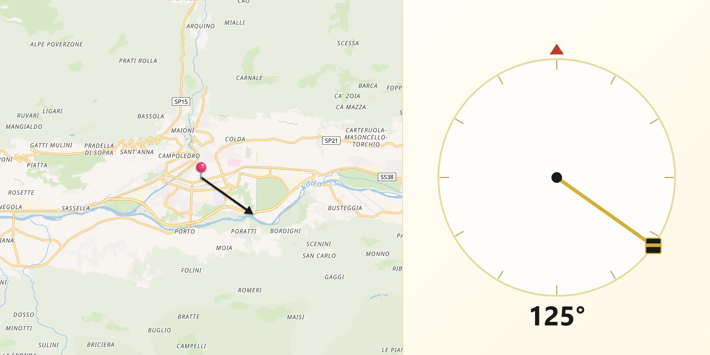 Direzione della Qibla da Sondrio