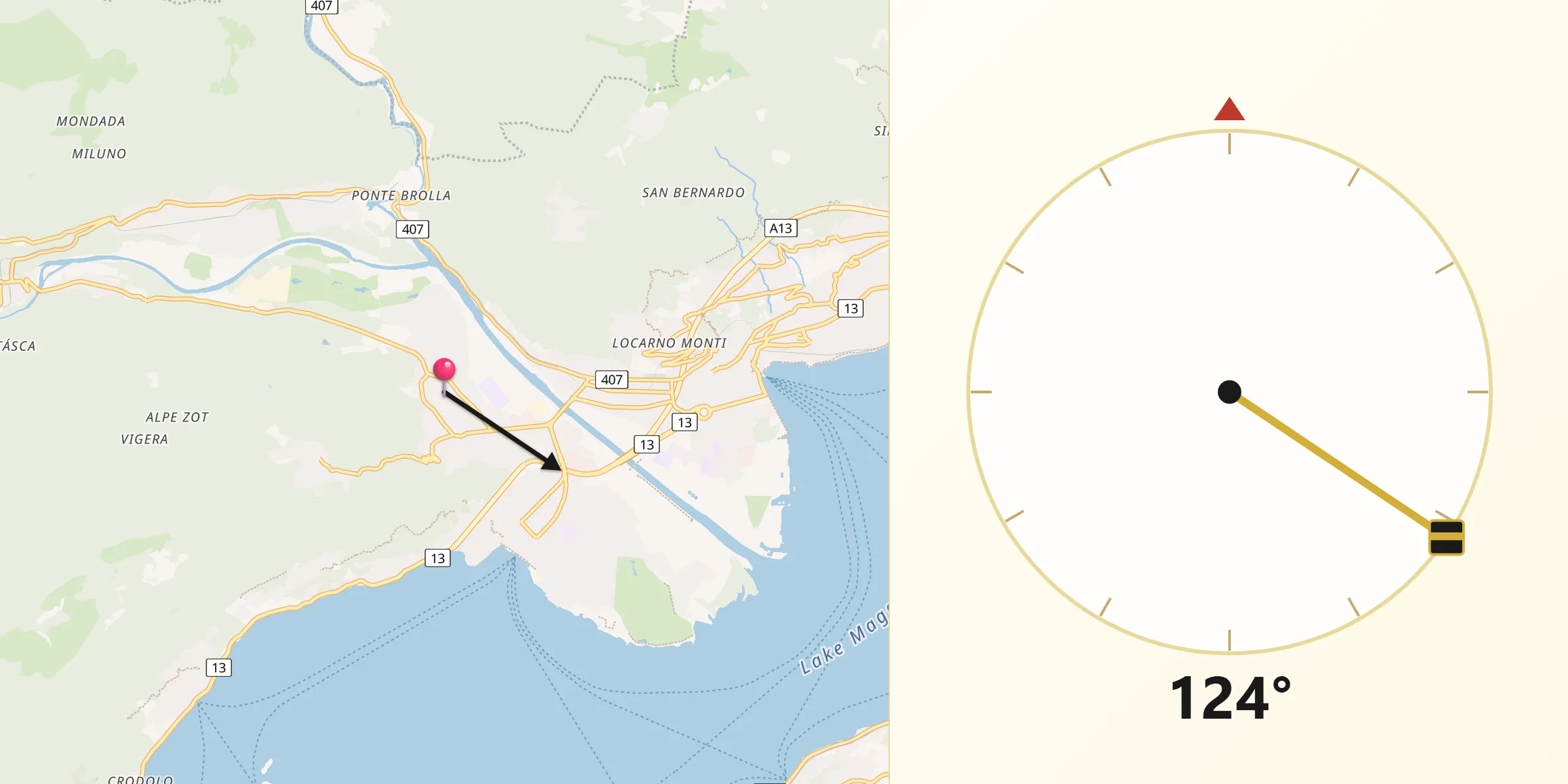 Direction vers la Qibla depuis Losone