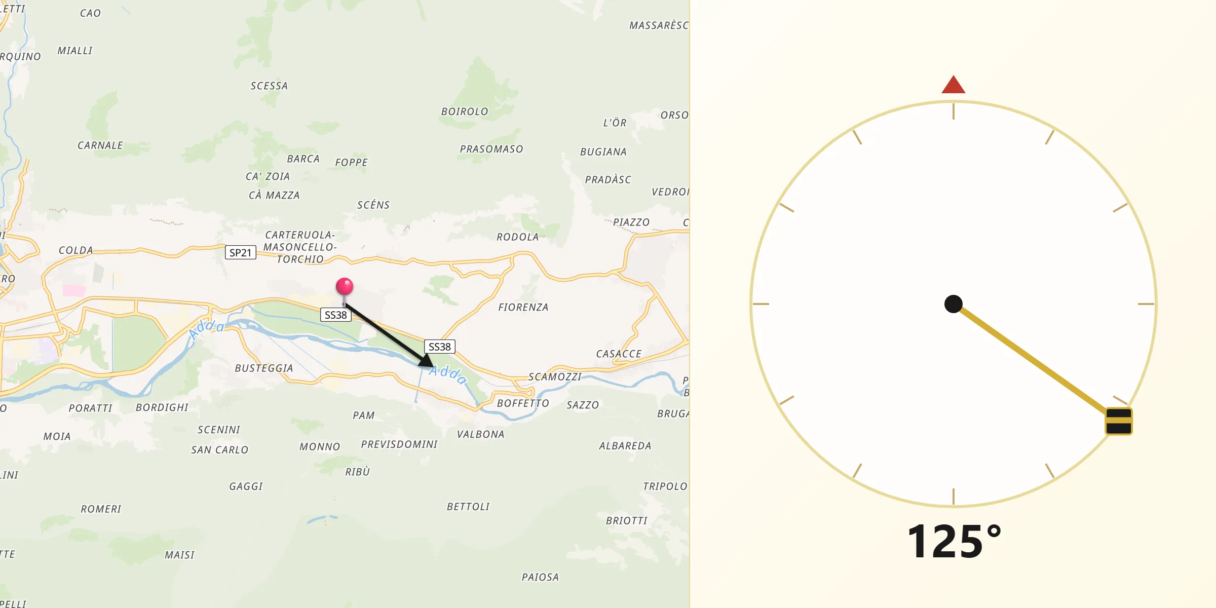 Direzione della Qibla da Poggiridenti Piano