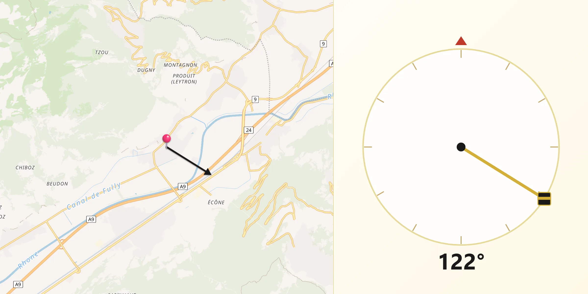 Direction vers la Qibla depuis Saillon