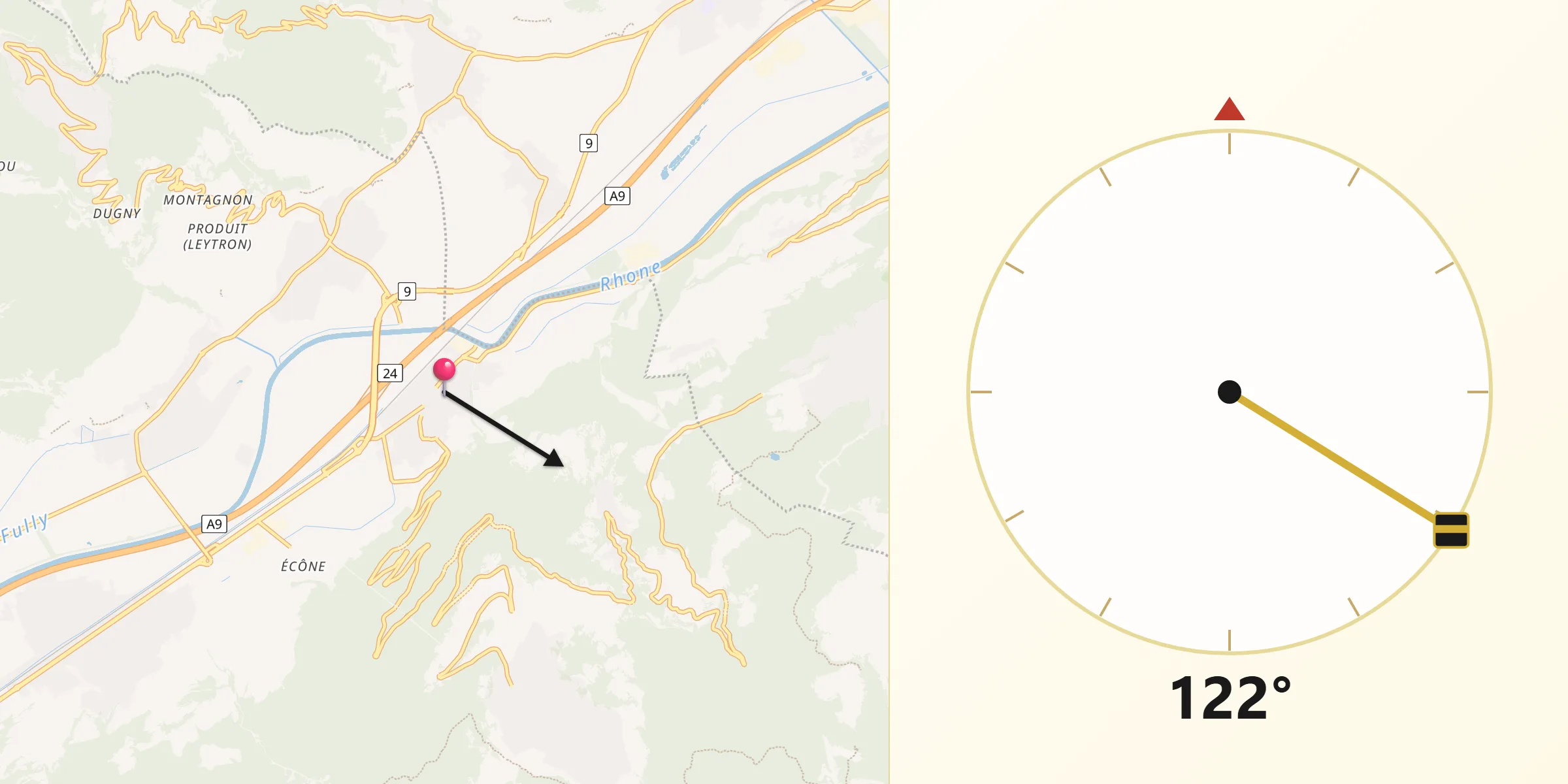 Direction vers la Qibla depuis Riddes