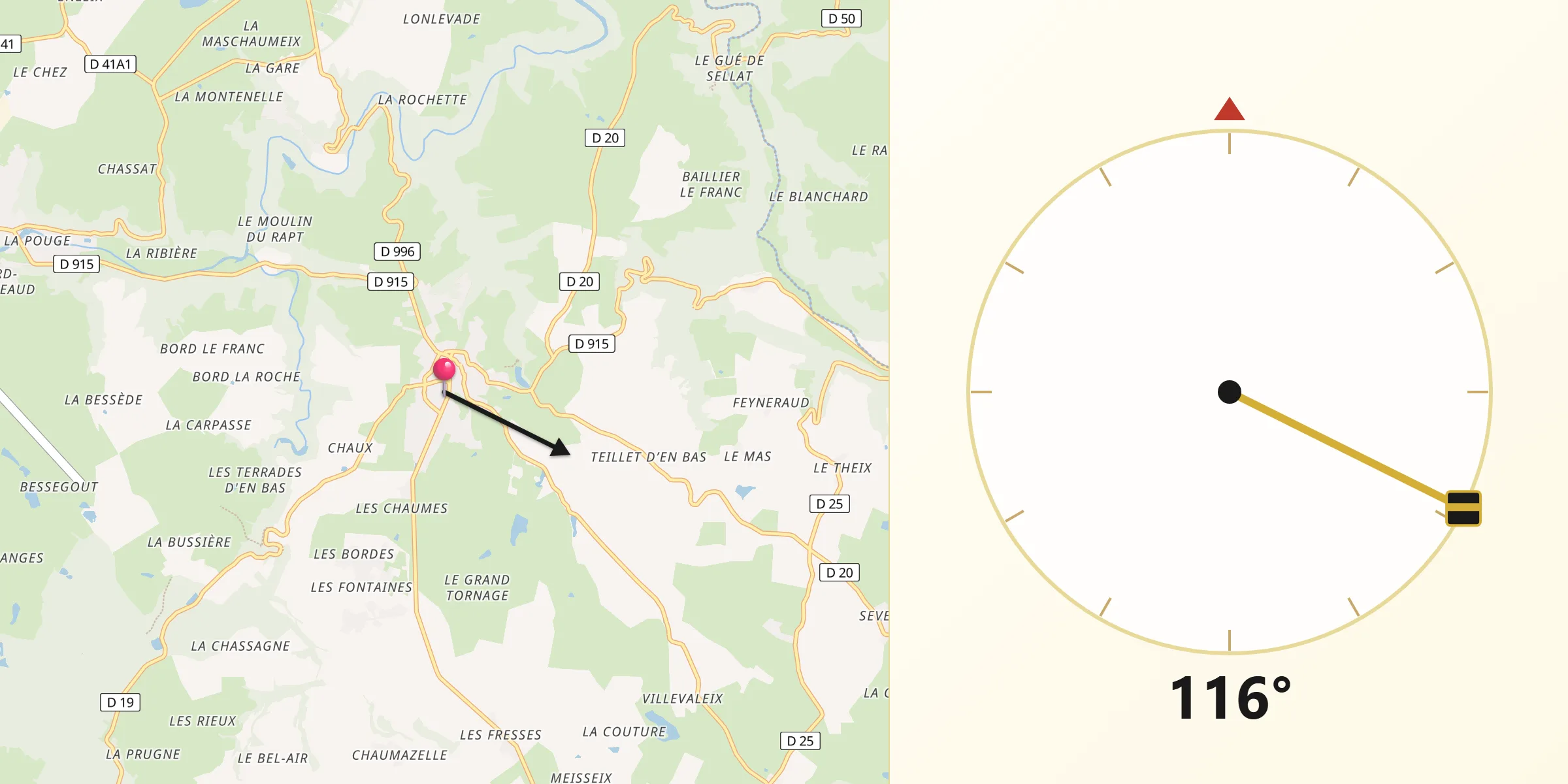 Direction vers la Qibla depuis Évaux-les-Bains