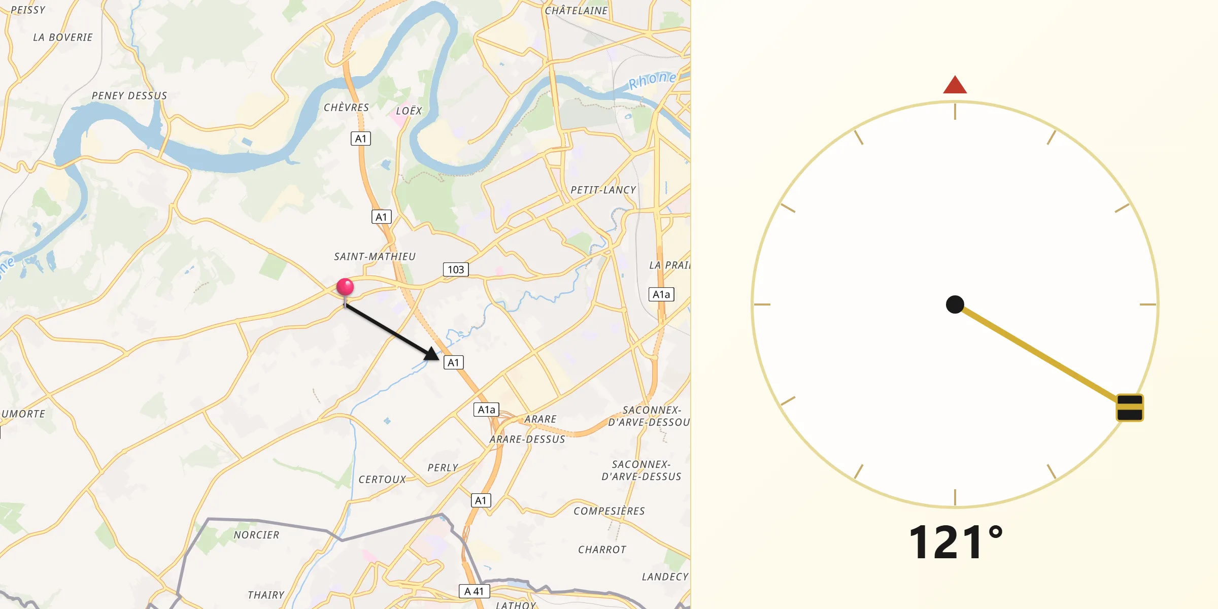 Direction vers la Qibla depuis Bernex