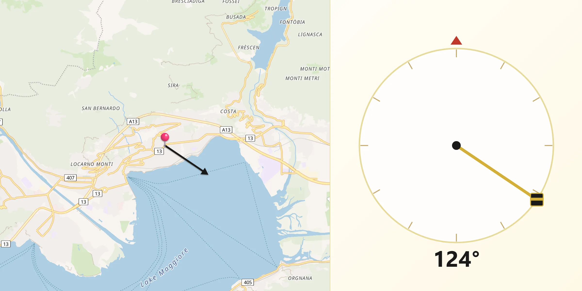 Direction vers la Qibla depuis Minusio