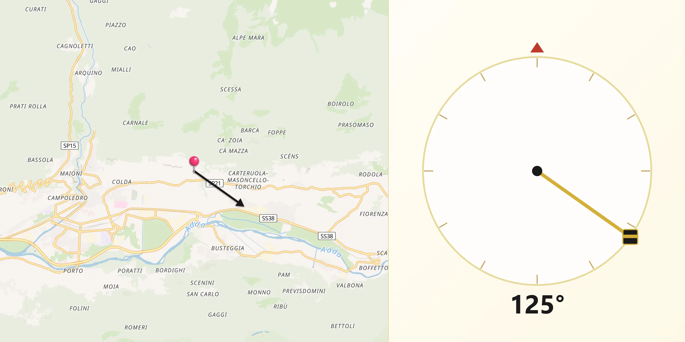 Direzione della Qibla da Montagna in Valtellina