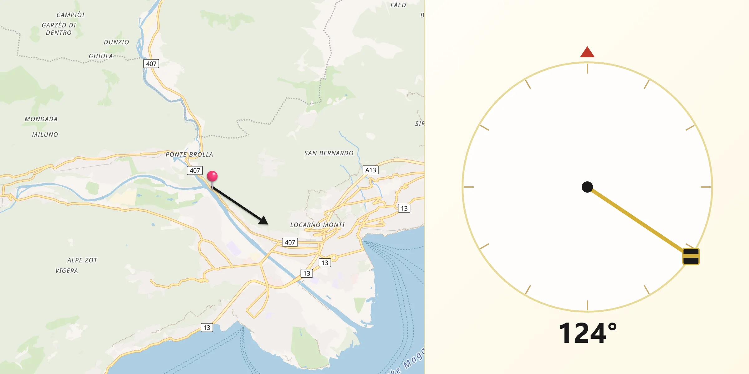 Direction vers la Qibla depuis Locarno District