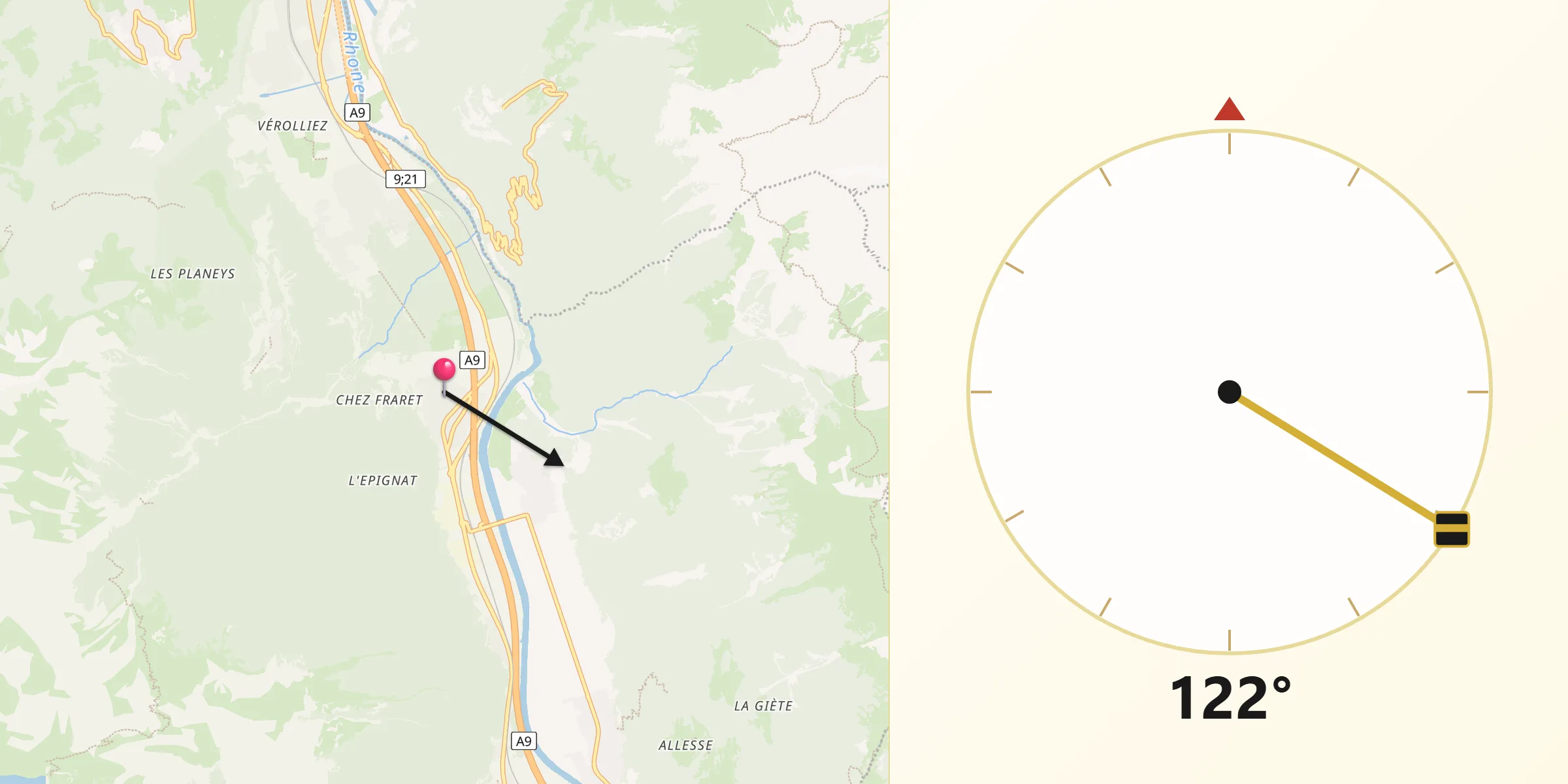 Direction vers la Qibla depuis Evionnaz