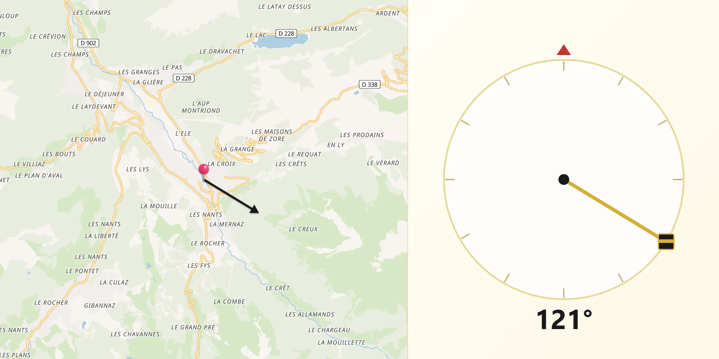 Direction vers la Qibla depuis Morzine
