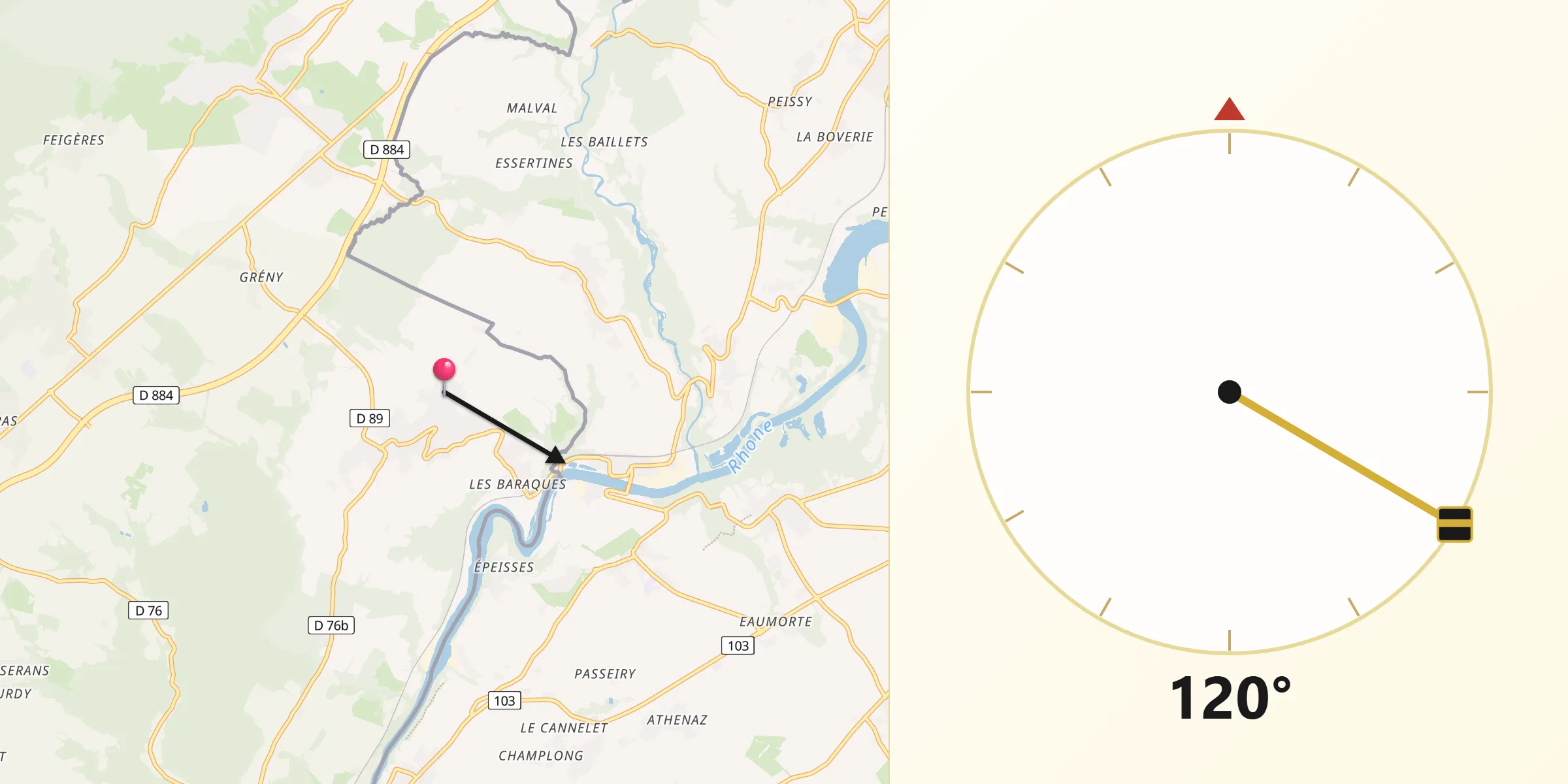 Direction vers la Qibla depuis Challex