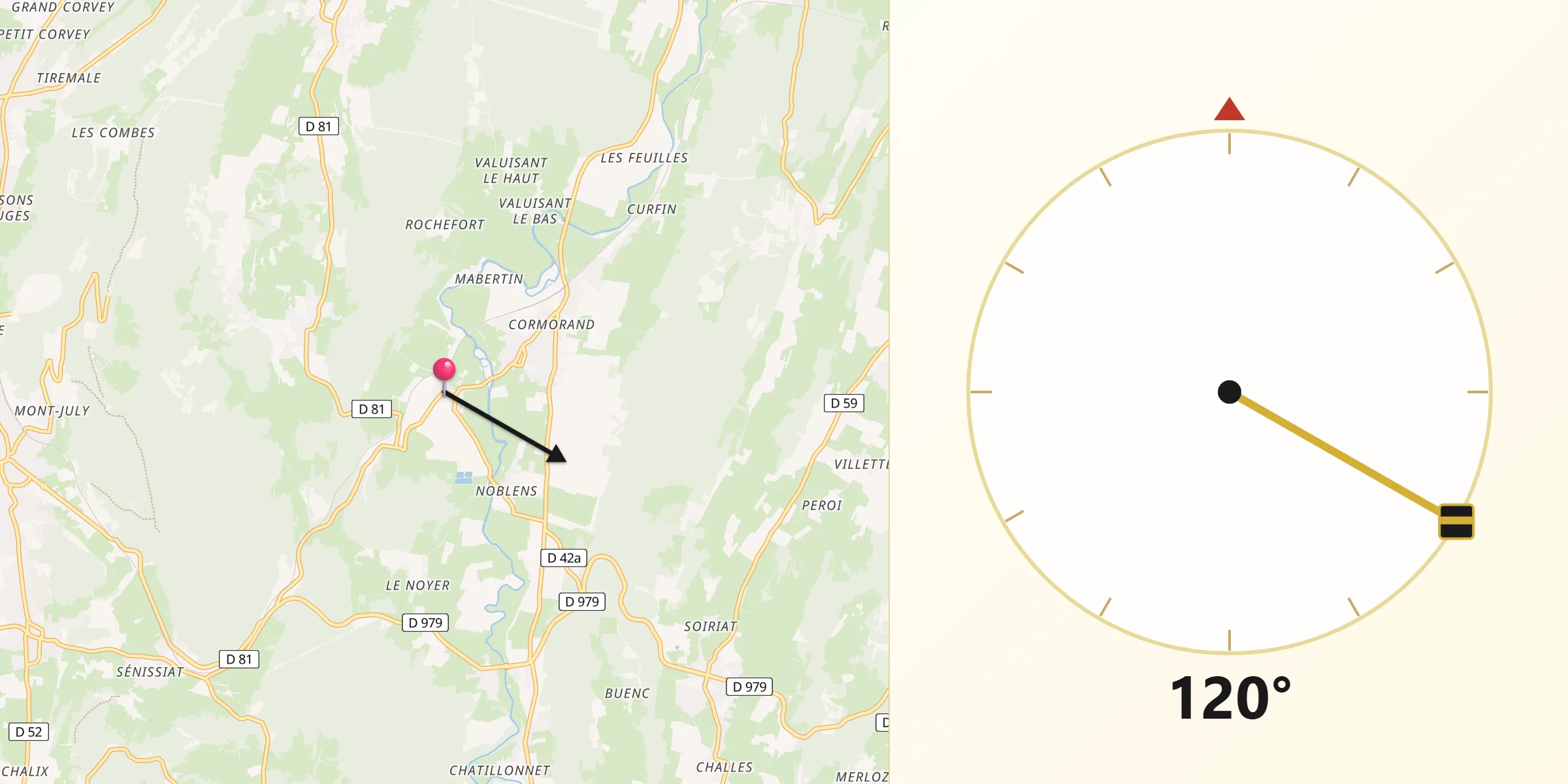 Direction vers la Qibla depuis Villereversure