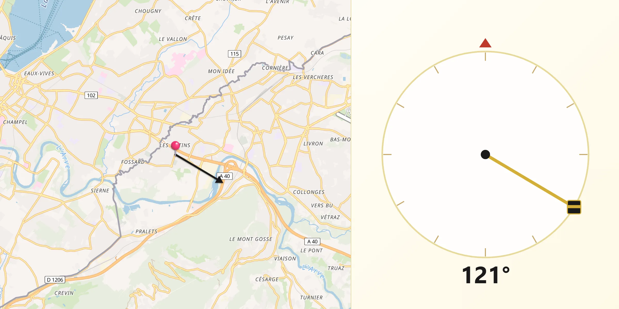 Direction vers la Qibla depuis Gaillard