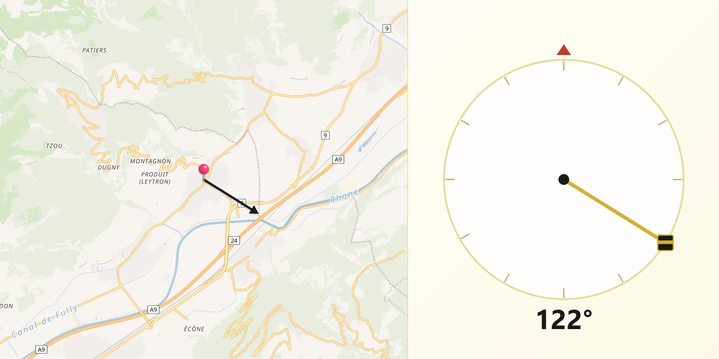 Direction vers la Qibla depuis Leytron